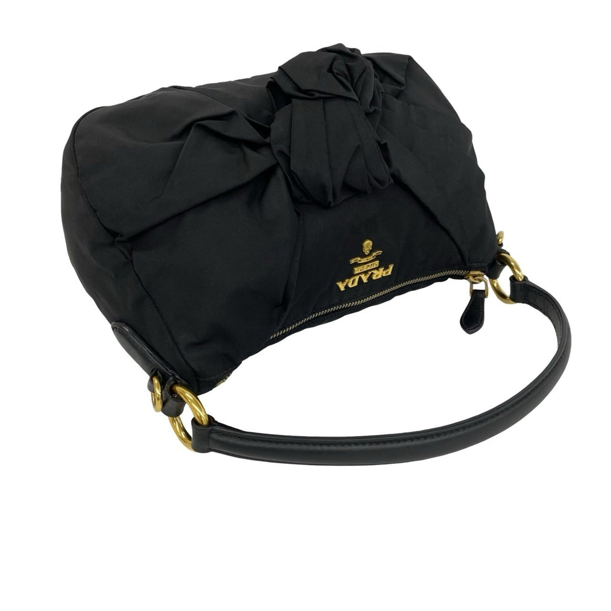 Prada Black Nylon Leather Handbag Shoulder Bag (Pre-Owned)