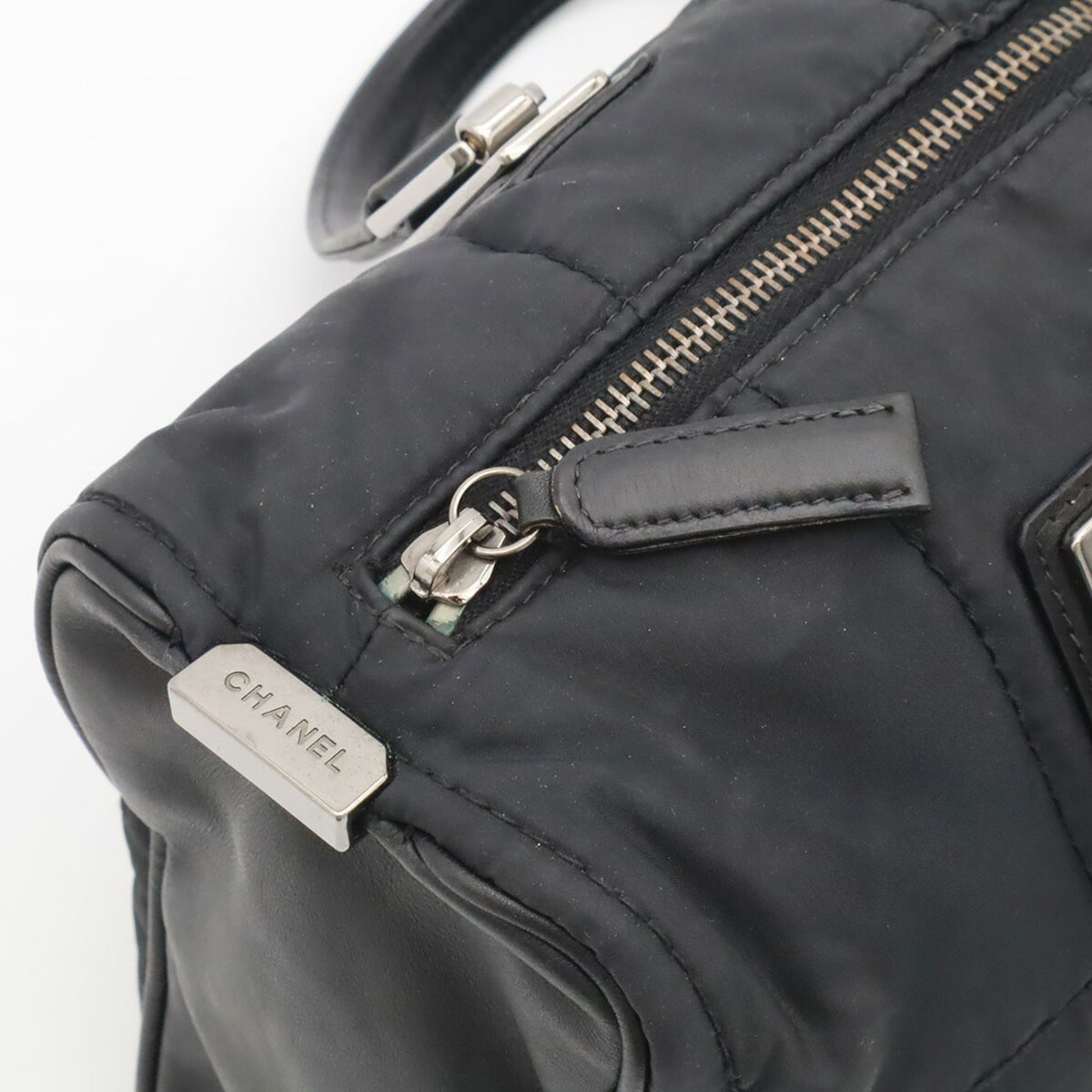 Chanel Chocolate Bar Black Nylon Leather Handbag (Pre-Owned)