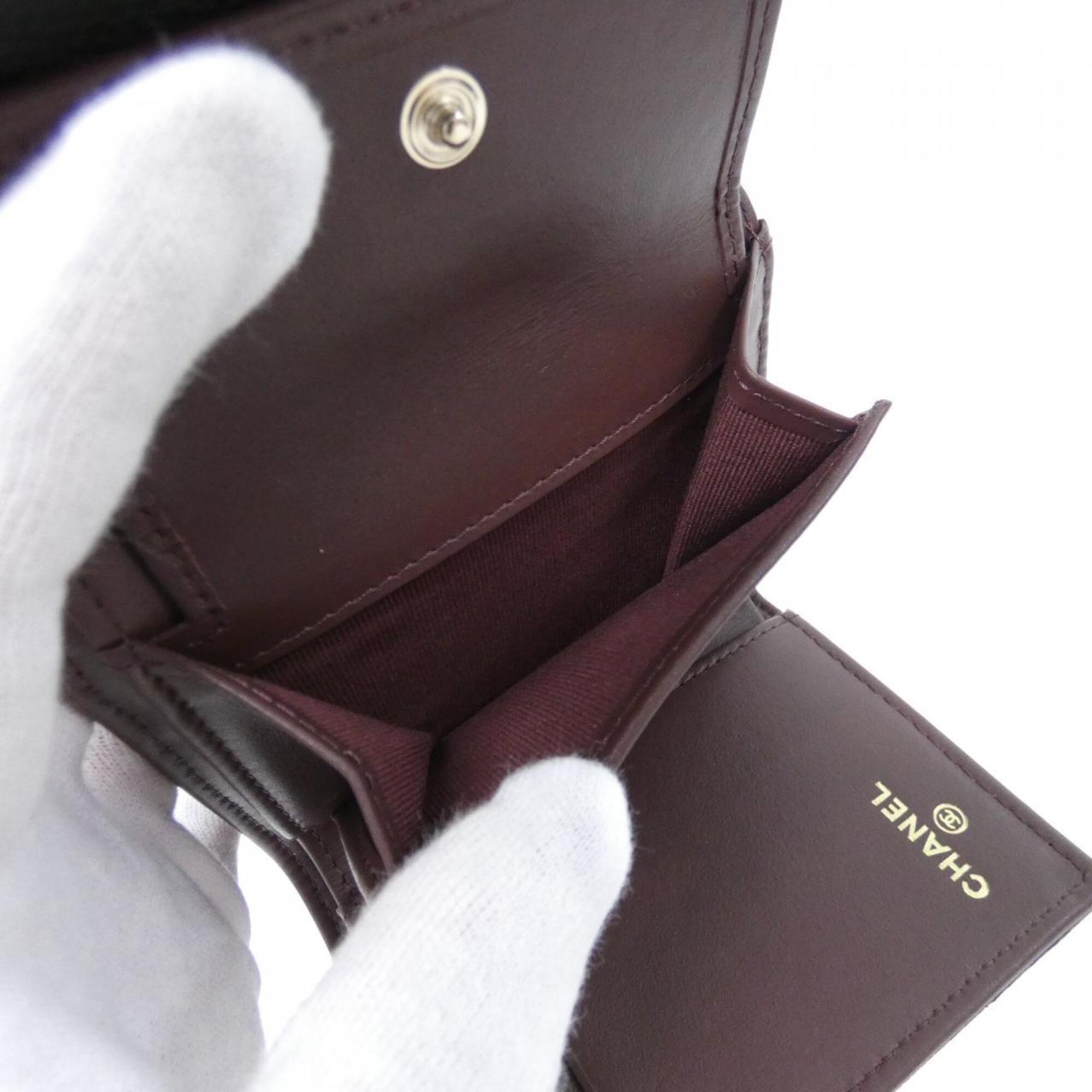 Chanel Black Bordeaux Grained Calfskin Wallet (Tri-Fold) (Pre-Owned)