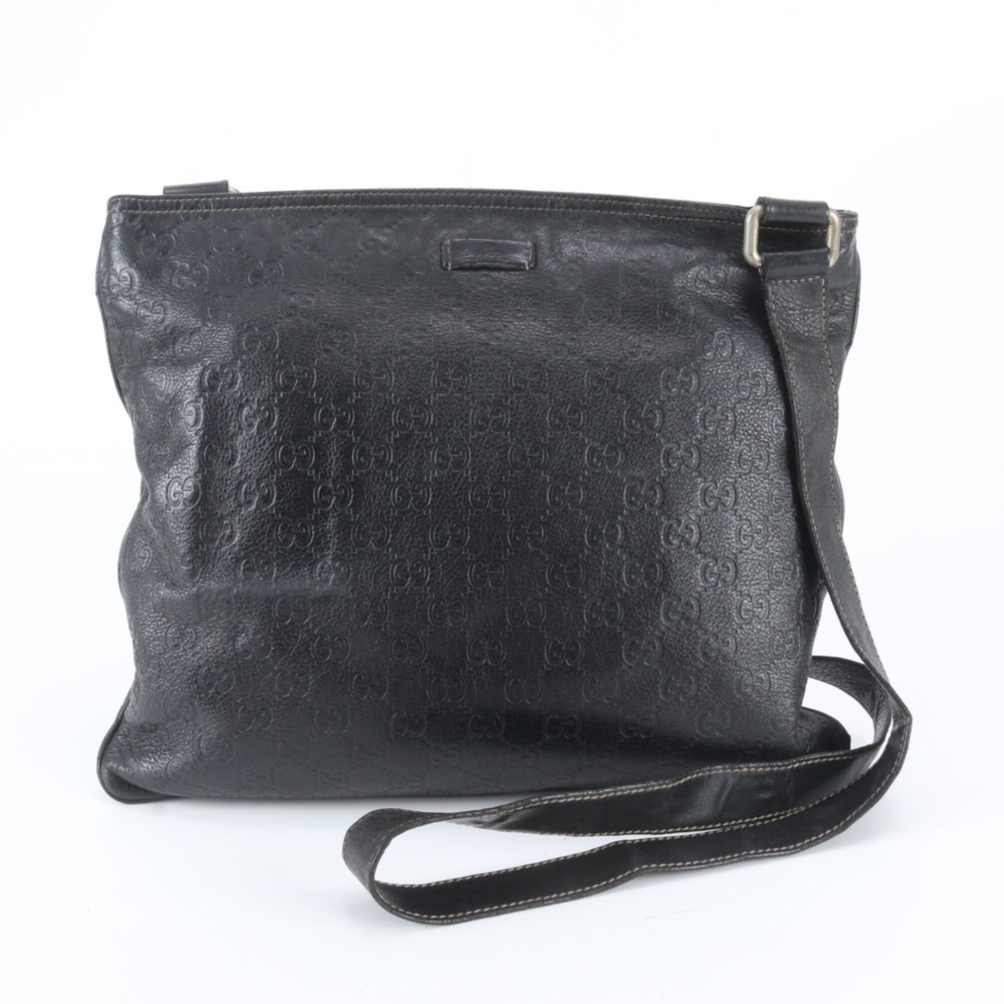 Gucci Black Leather Messenger Bag Shoulder Bag Tote Bag (Pre-Owned)