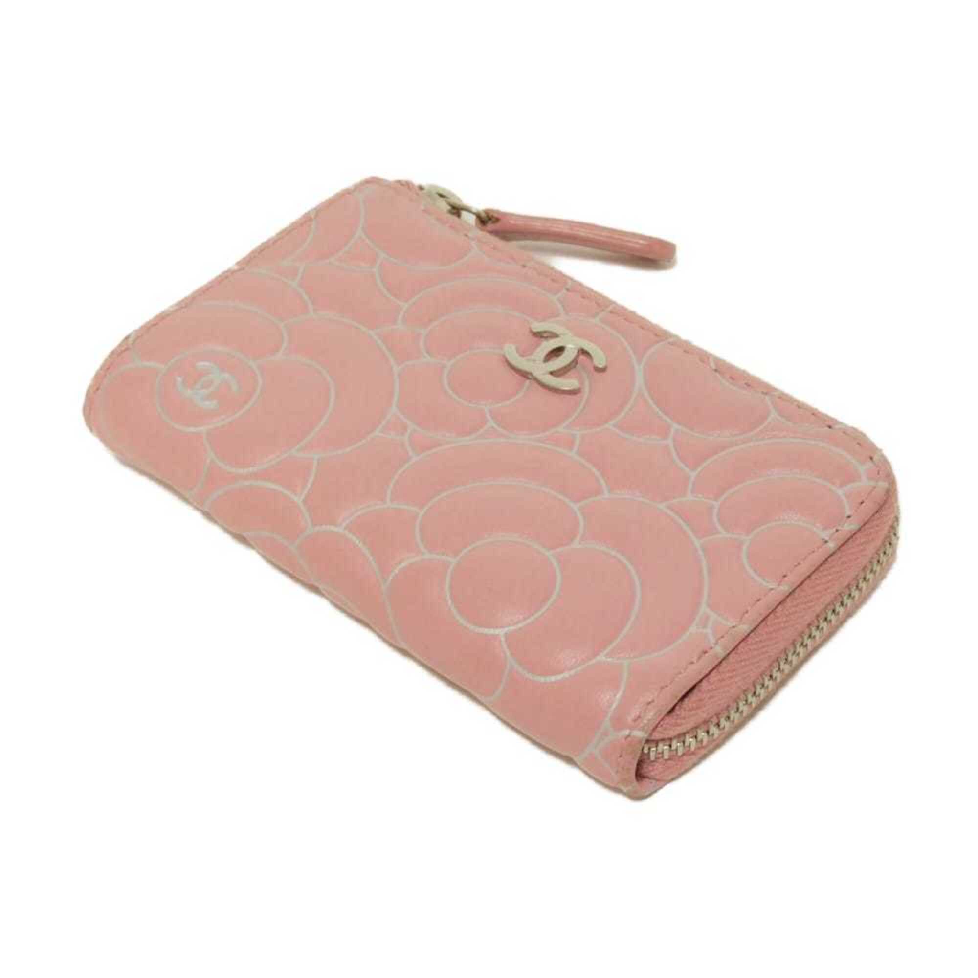 Chanel Camellia Pink Leather Coin Purse/Coin Case (Pre-Owned)