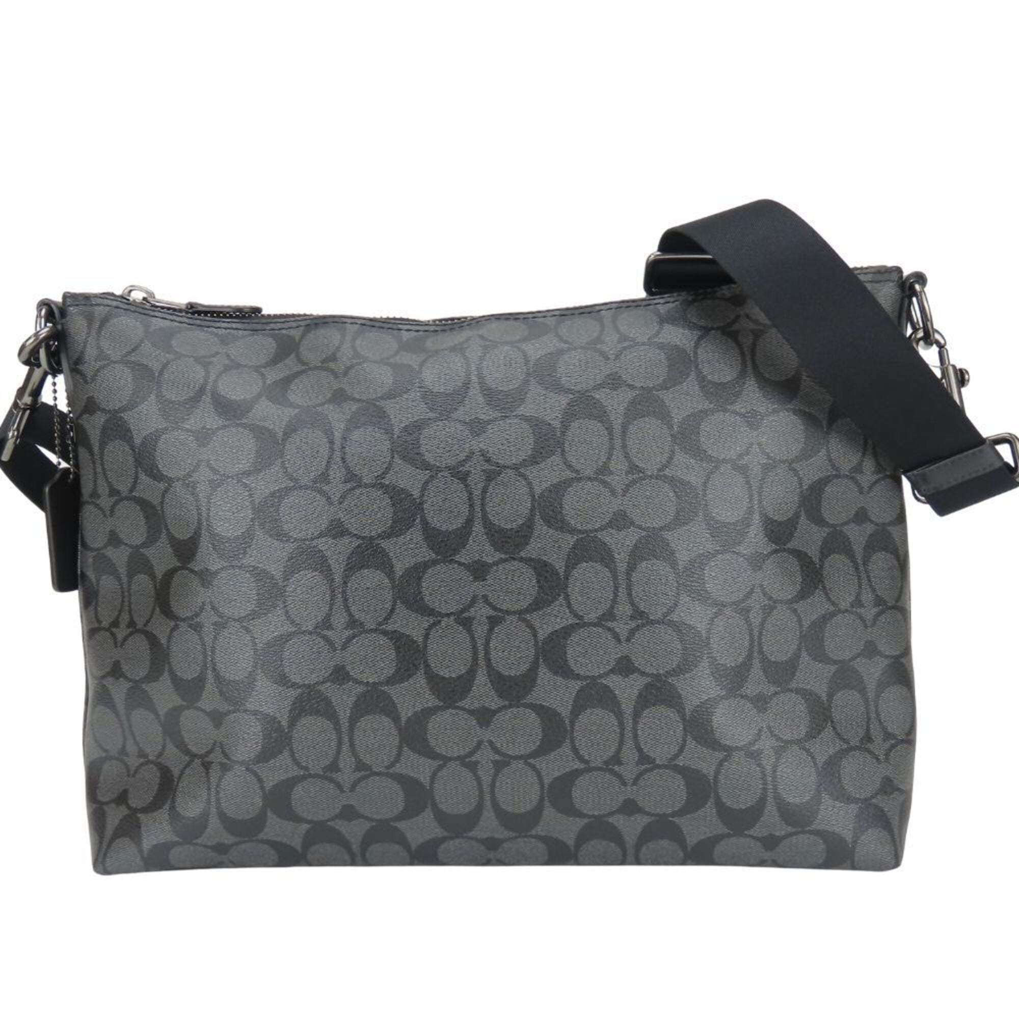 Coach Black Dark Gray Pvc Coated Canvas Leather Shoulder Bag (Pre-Owned)