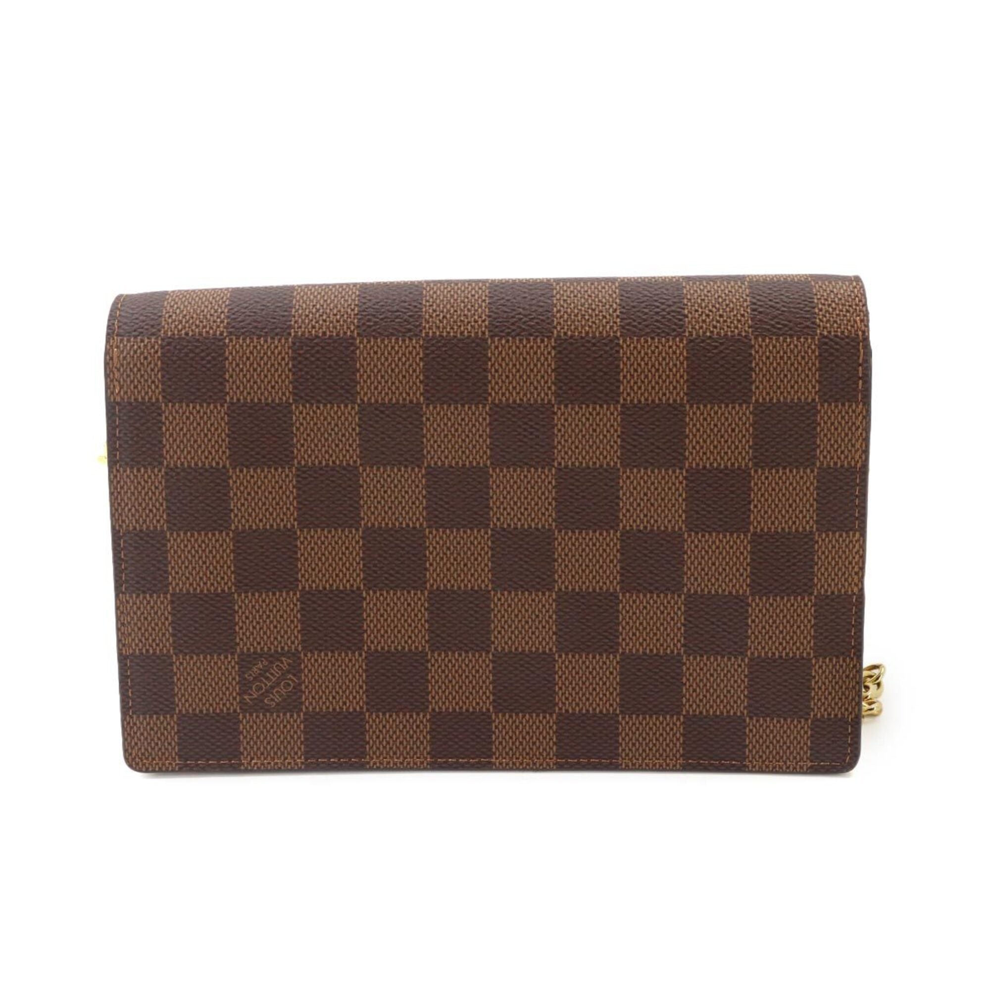 Louis Vuitton Damier Ebene Ivory Pink Damier Canvas Leather Chain/Shoulder Wallet (Pre-Owned)