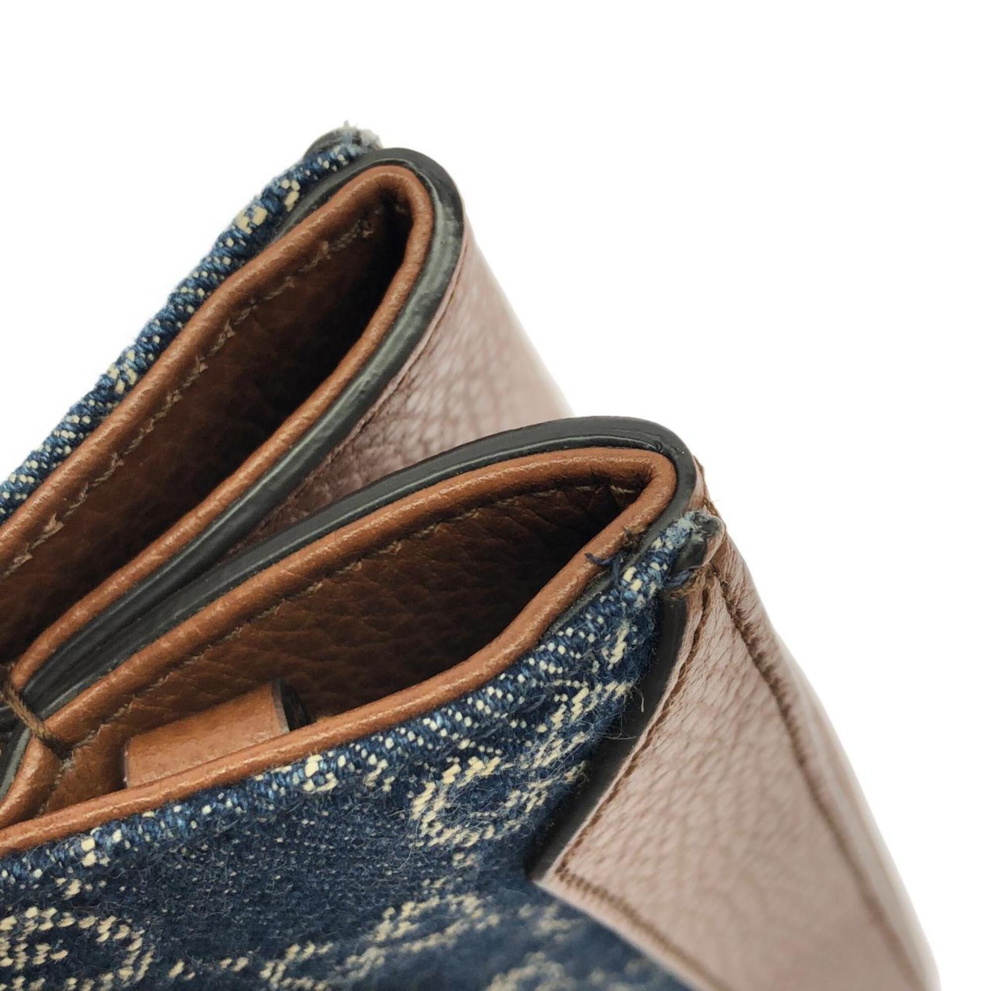 Gucci Brown Dark Blue Jacquard Denim Leather Handbag (Pre-Owned)