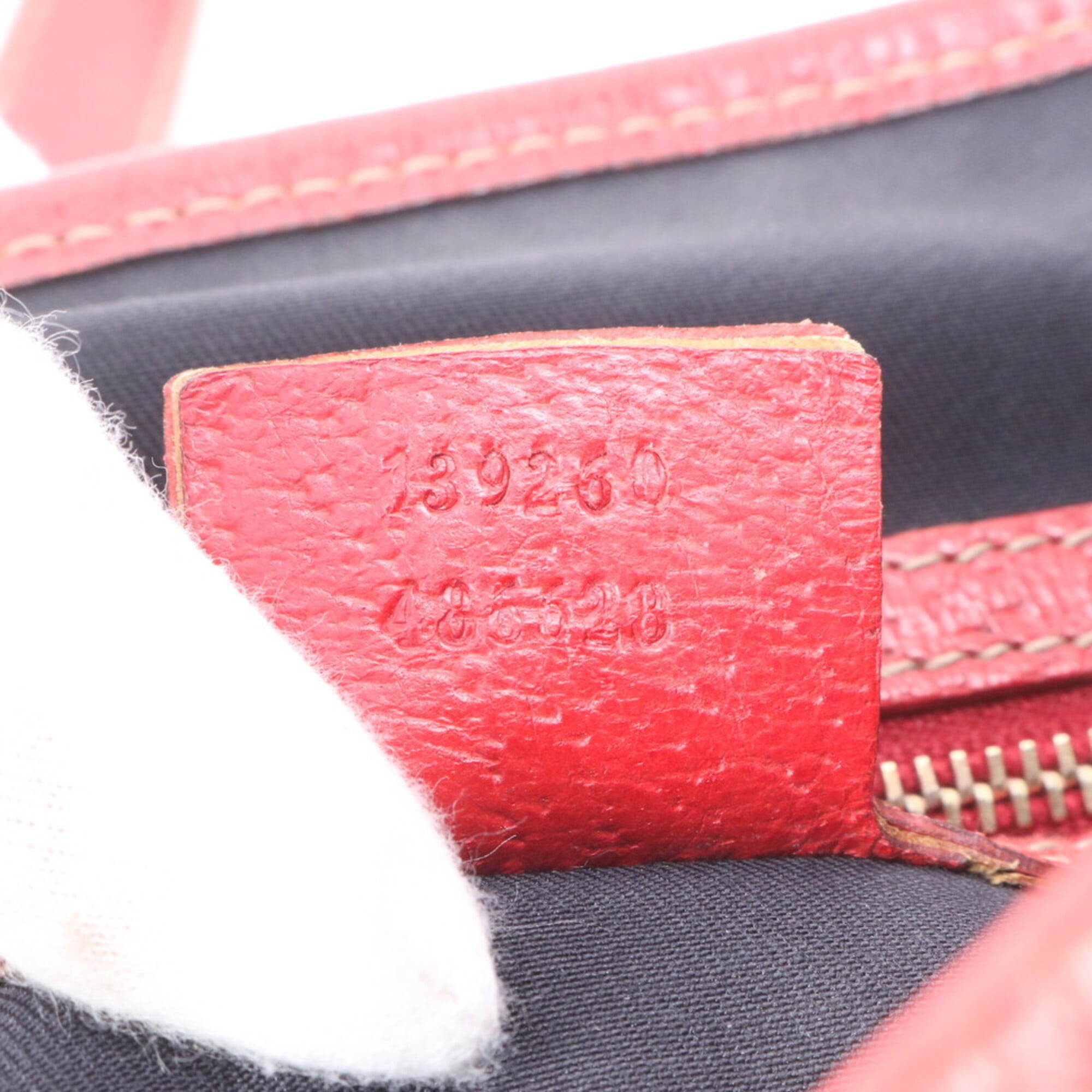 Gucci Beige Navy Red Color Leather Canvas Handbag Shoulder Bag Tote Bag (Pre-Owned)