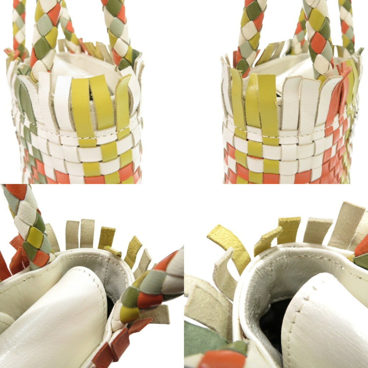 Salvatore Ferragamo Green Orange White Leather Handbag (Pre-Owned)