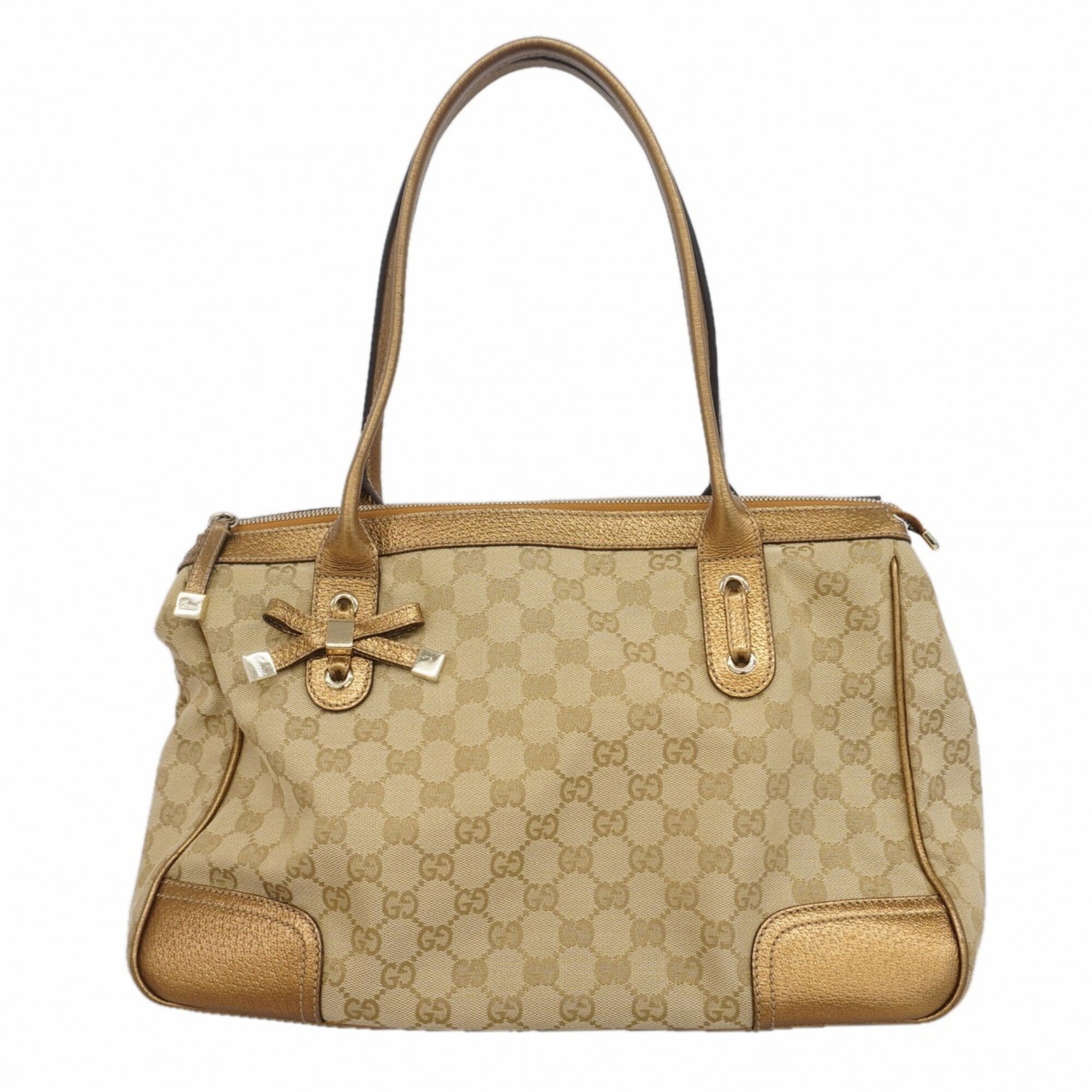 Gucci Gold Light Brown Canvas Tote Bag (Pre-Owned)