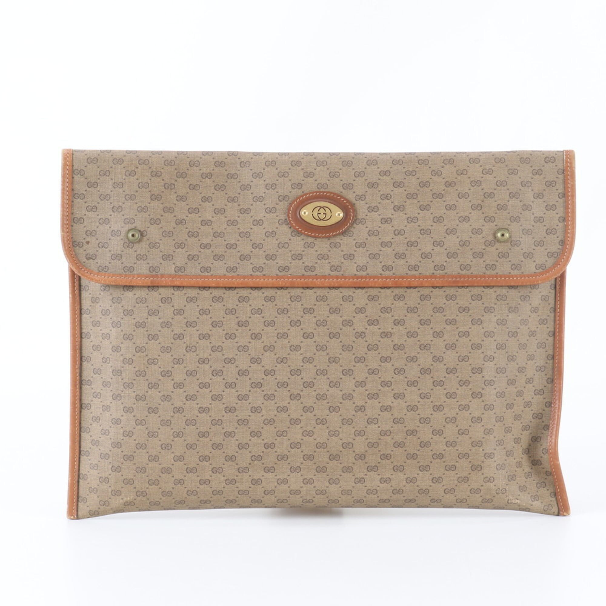 Gucci Microguccissima Brown Leather Coated Canvas Handbag Pouch (Pre-Owned)