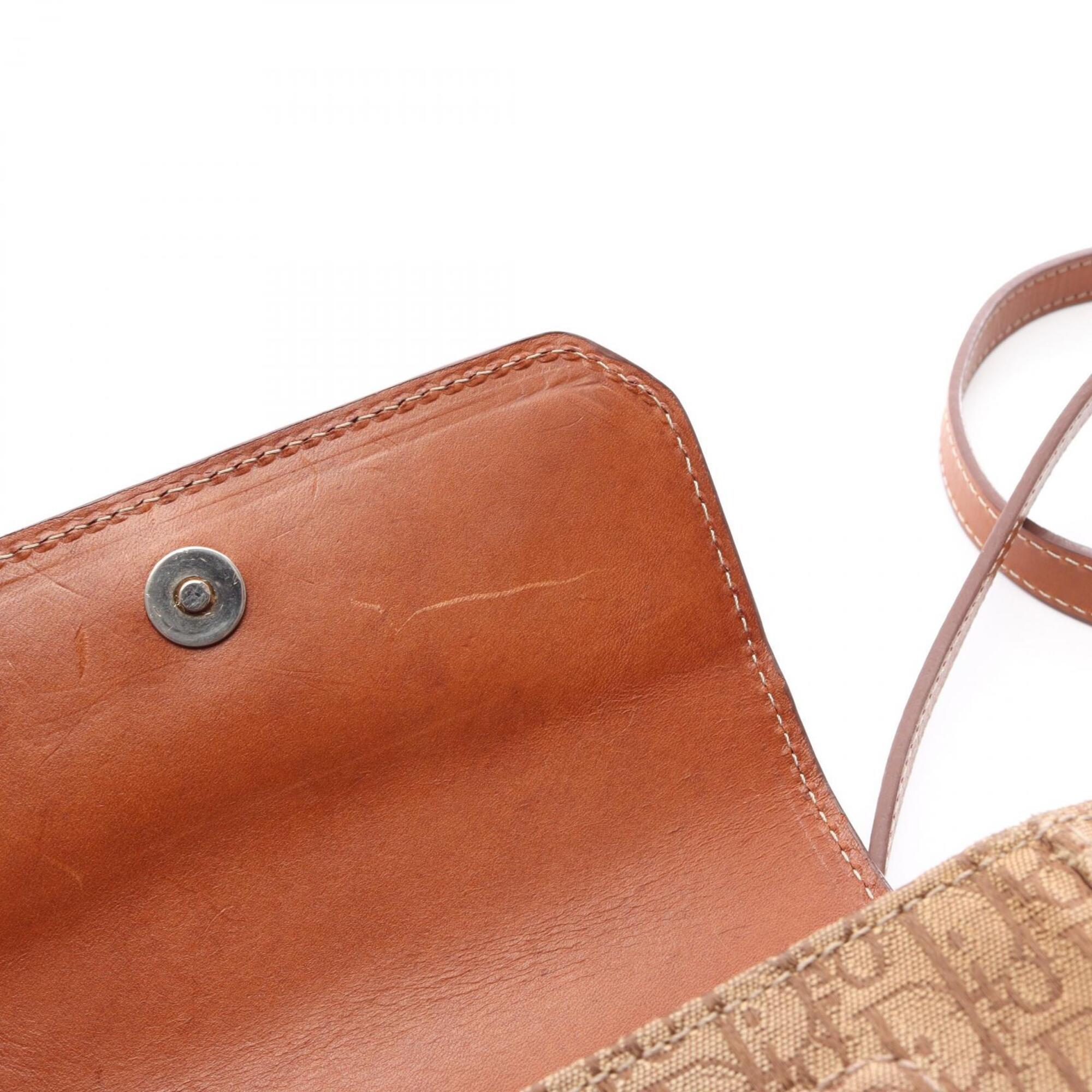 Christian Dior Beige Brown Canvas Leather Handbag Shoulder Bag (Pre-Owned)