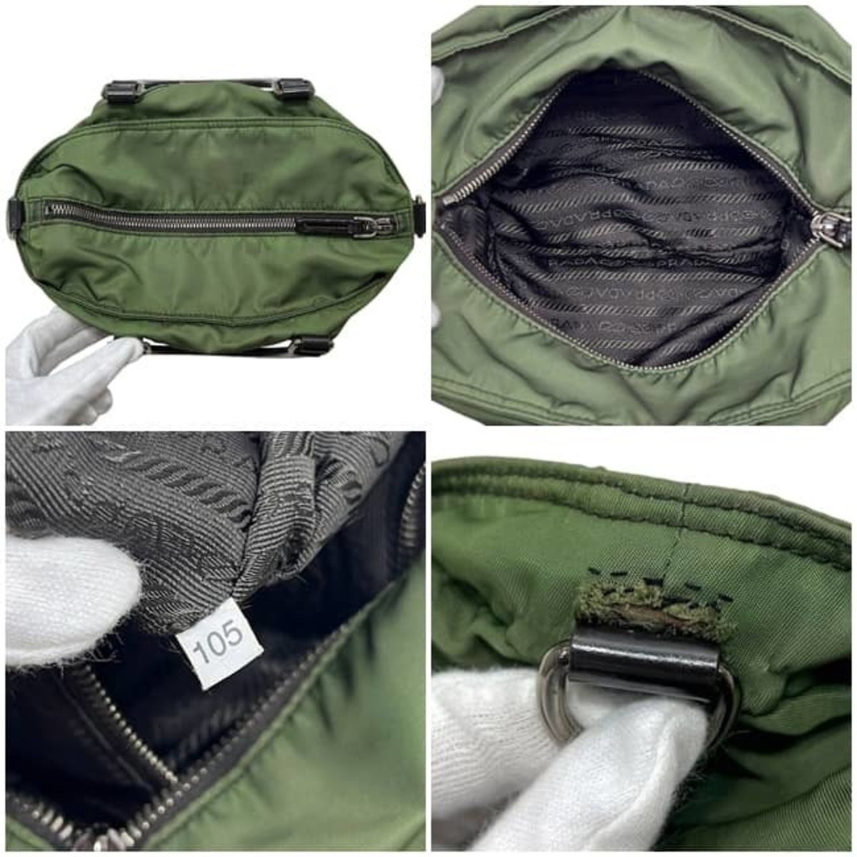 Prada Green Khaki Nylon Leather Handbag Shoulder Bag (Pre-Owned)