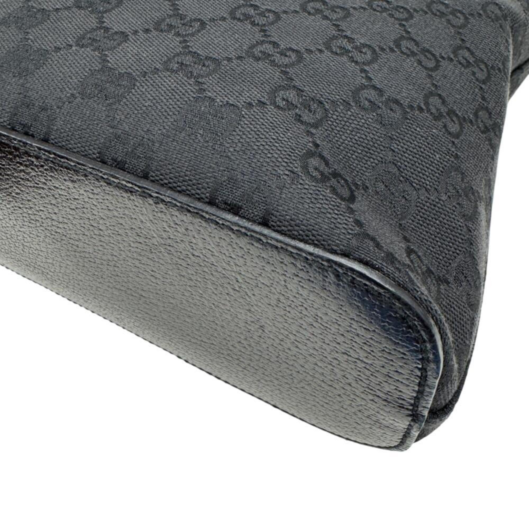 Gucci Black Gg Canvas Leather Shoulder Bag (Pre-Owned)