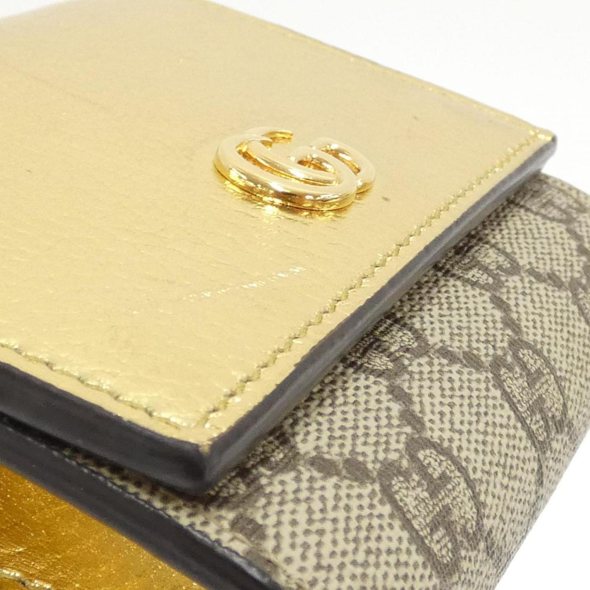 Gucci Beige Gold Gg Supreme Canvas Leather Wallet (Bi-Fold) (Pre-Owned)