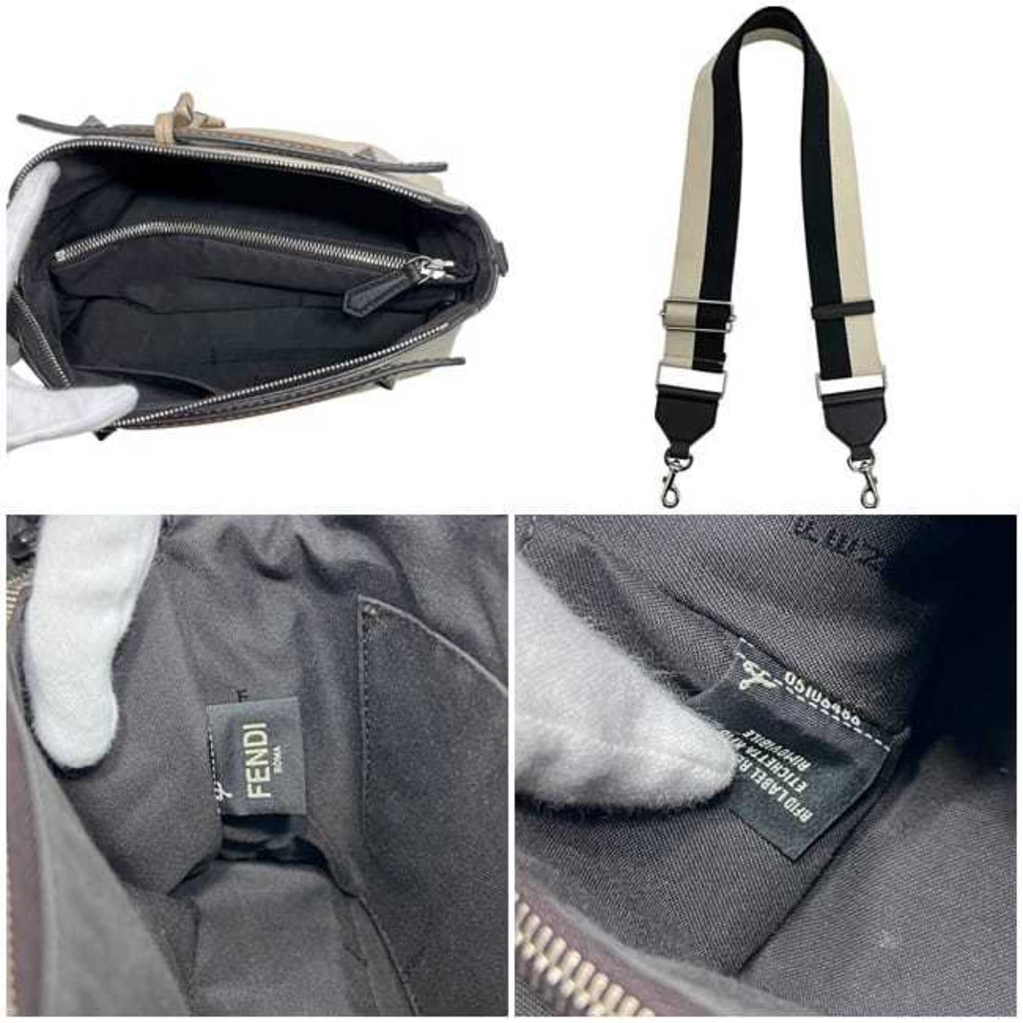 Fendi Beige Black Brown Leather Shoulder Bag (Pre-Owned)