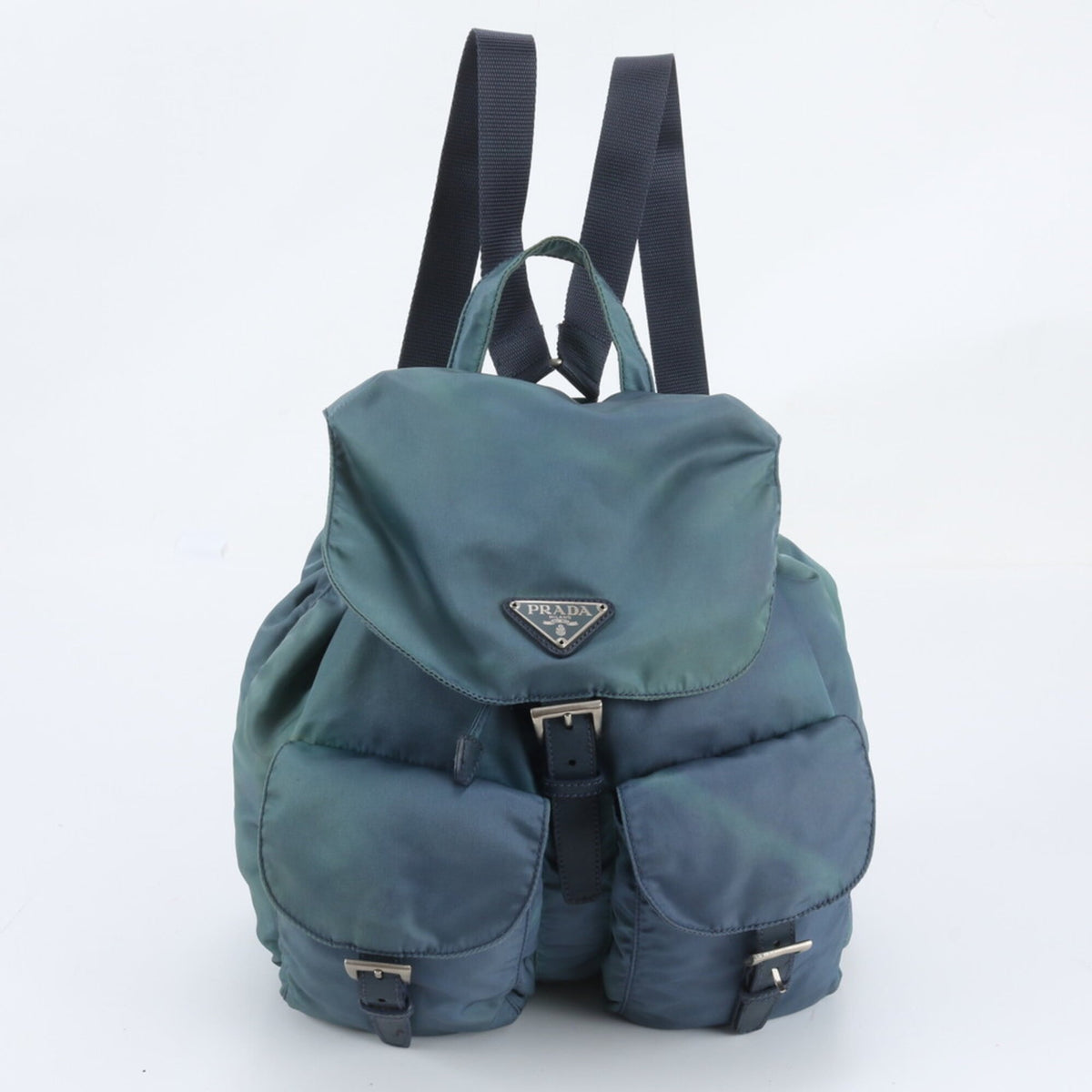 Prada Blue Leather Nylon Backpack Shoulder Bag (Pre-Owned)