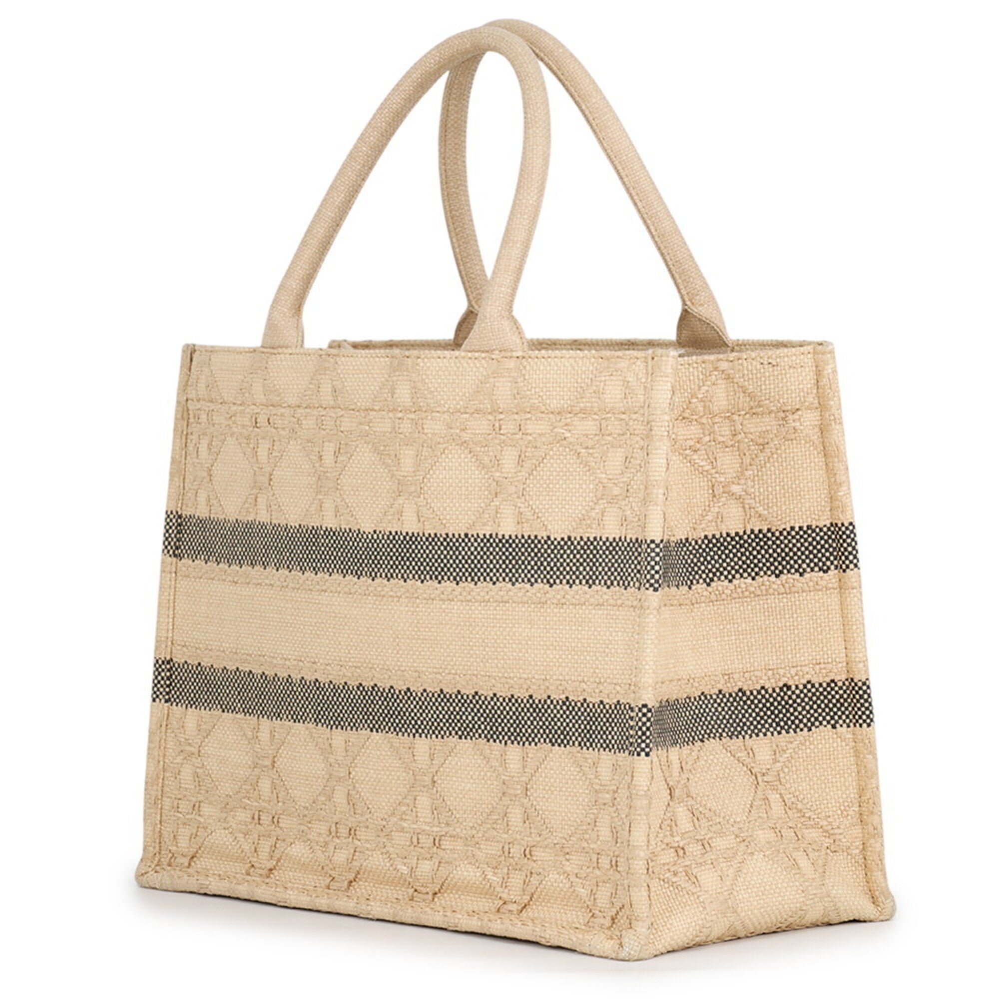 Christian Dior Beige Black Raffia Tote Bag (Pre-Owned)