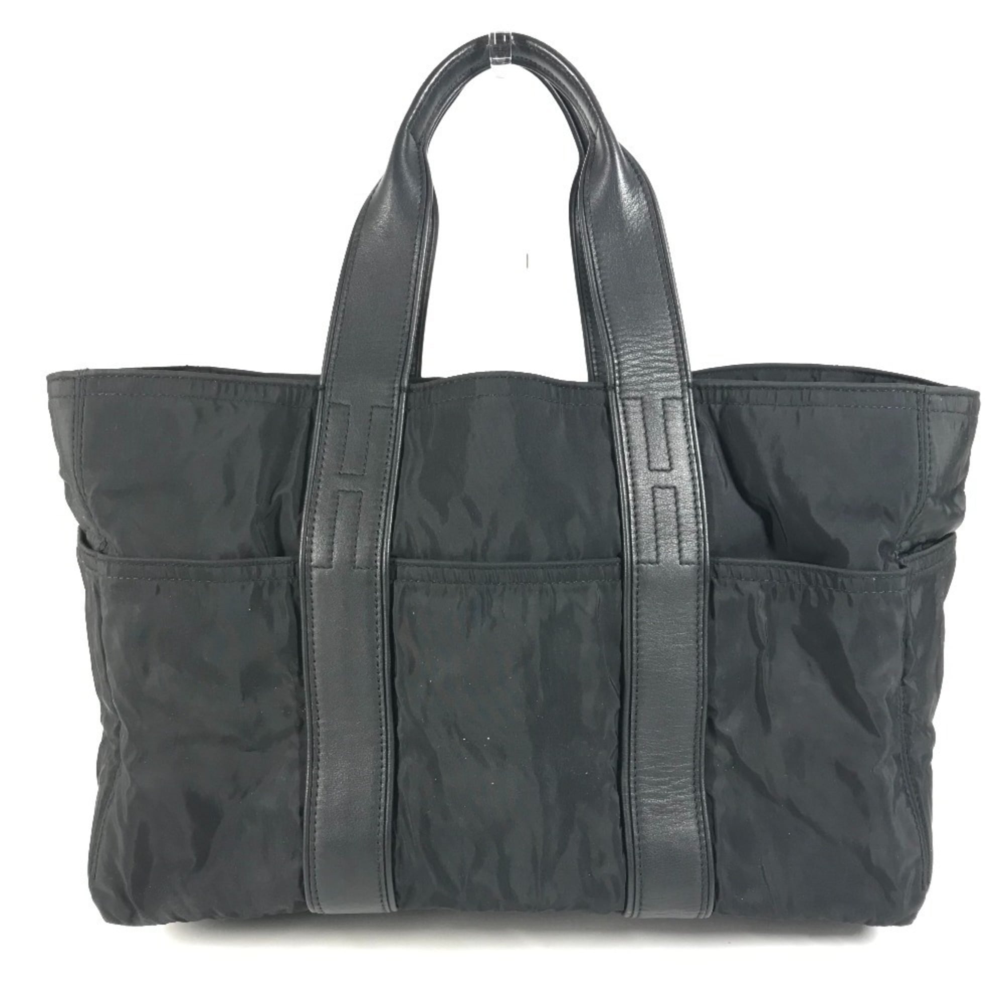 Hermes Black Nylon Leather Boston Bag Handbag Tote Bag (Pre-Owned)