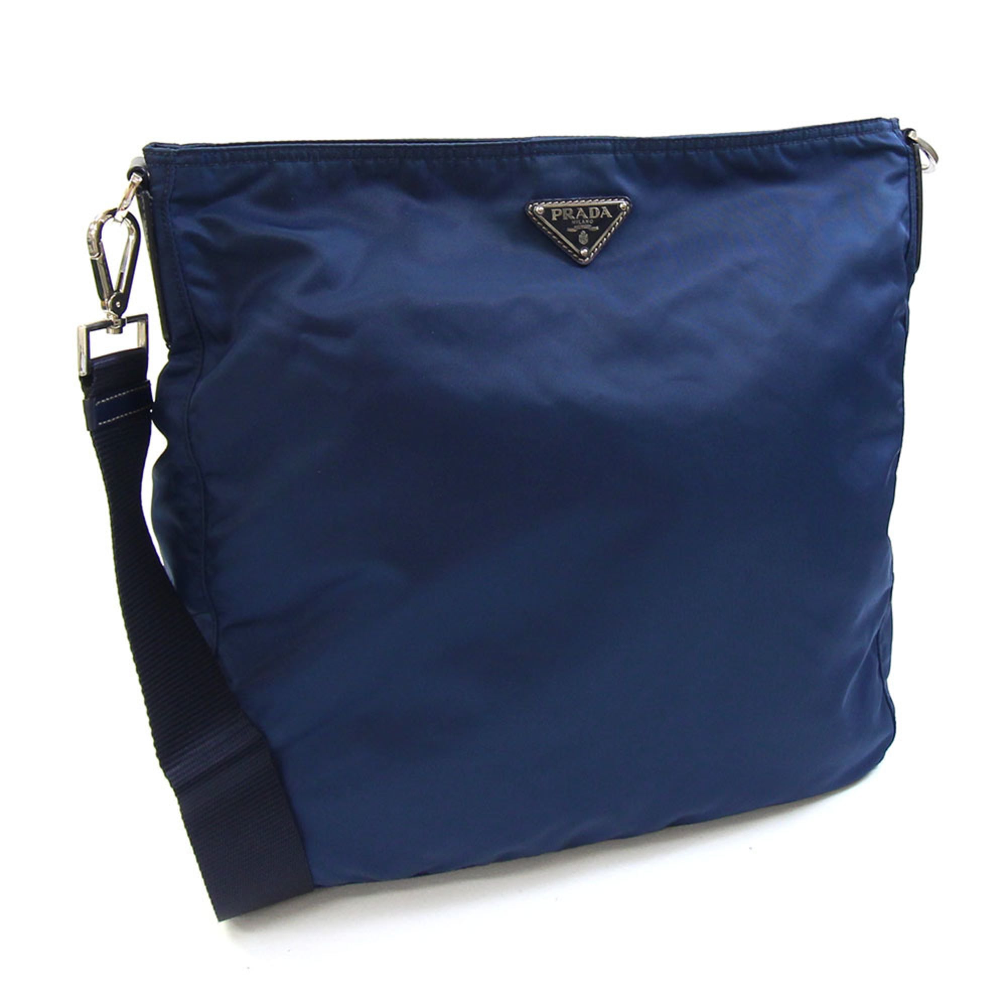 Prada Navy Nylon Leather Messenger Bag Shoulder Bag (Pre-Owned)