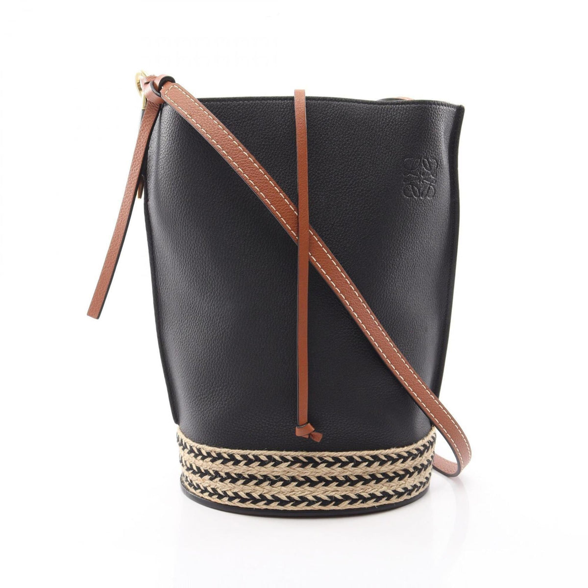 Loewe Black Brown Raffia Leather Handbag Shoulder Bag (Pre-Owned)