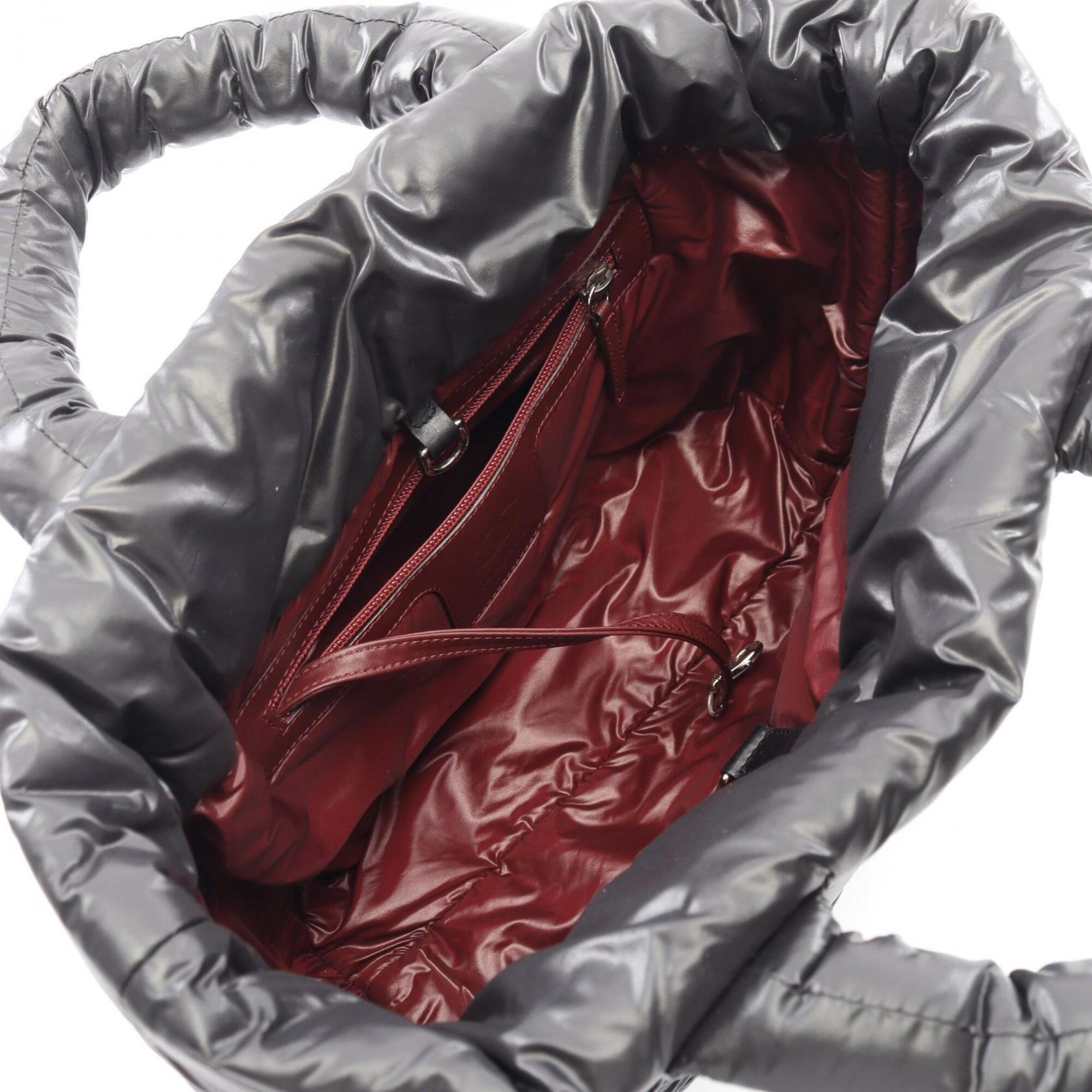 Chanel Black Bordeaux Nylon Leather Handbag Tote Bag (Pre-Owned)