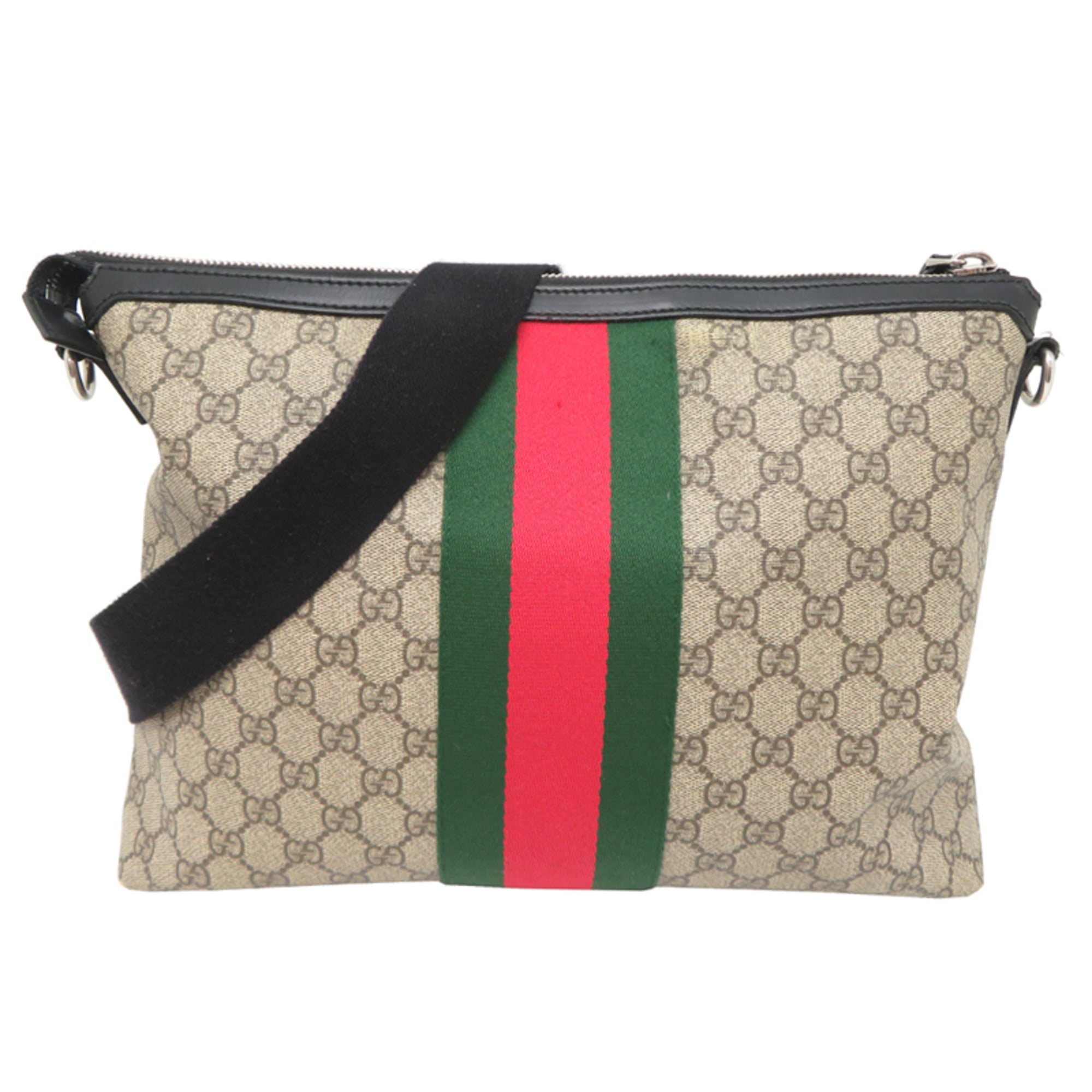 Gucci Beige Canvas Leather Messenger Bag Shoulder Bag (Pre-Owned)