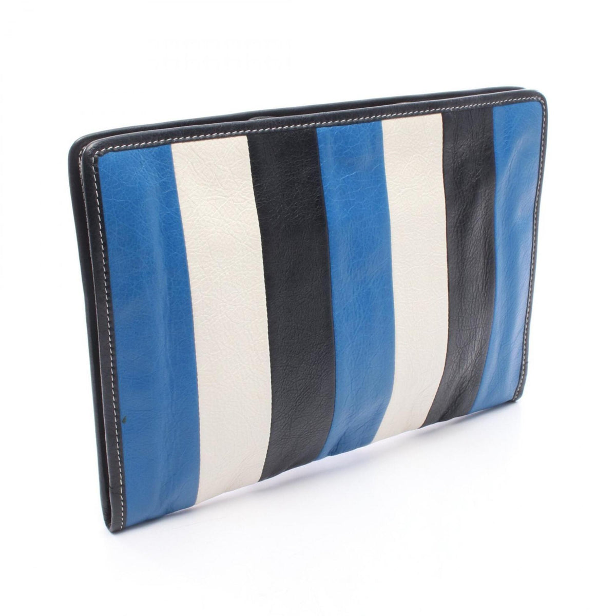 Balenciaga Black Blue White Leather Clutch Bag Handbag (Pre-Owned)