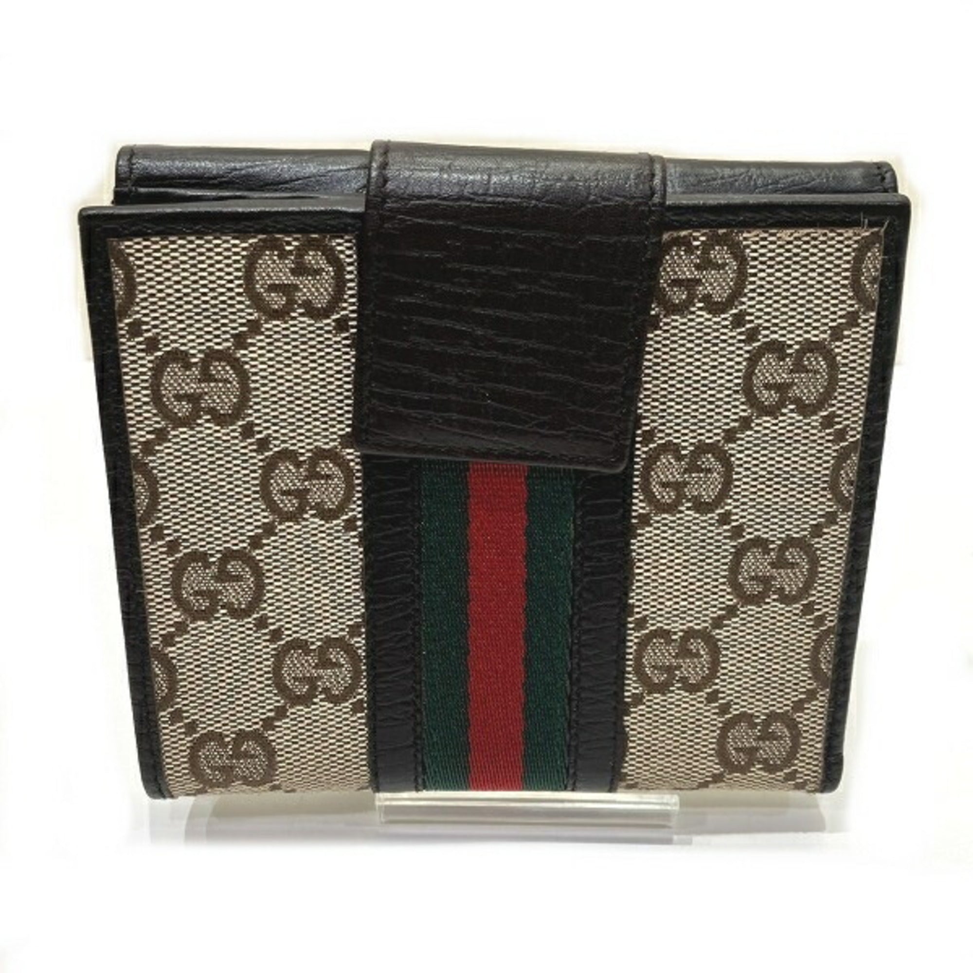 Gucci Brown Leather Canvas Wallet (Tri-Fold) (Pre-Owned)