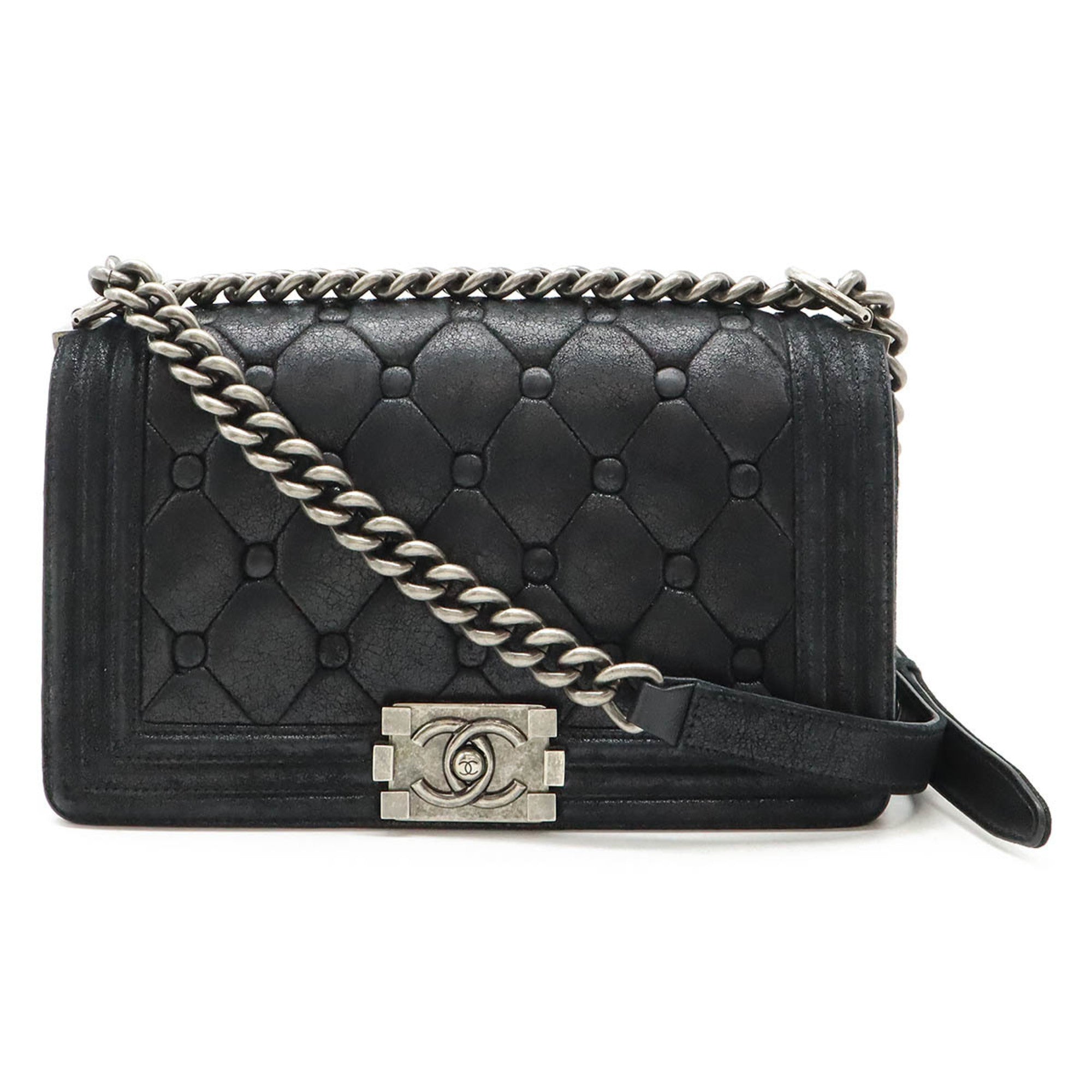 Chanel Black Suede Leather Shoulder Bag (Pre-Owned)