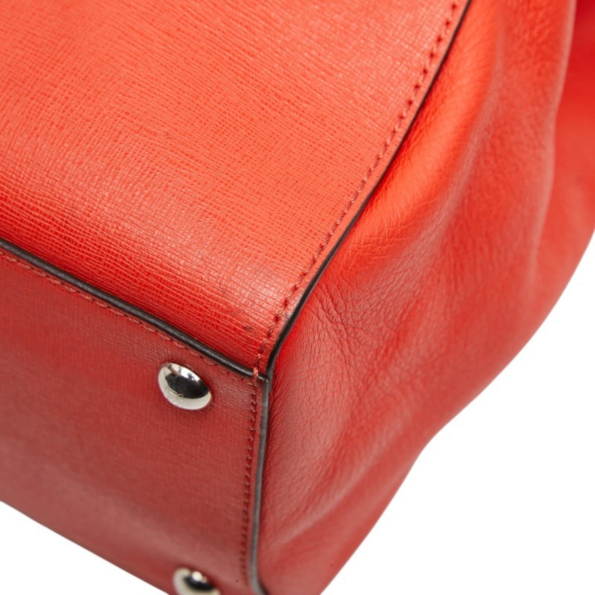 Fendi Red Color Leather Handbag Shoulder Bag (Pre-Owned)