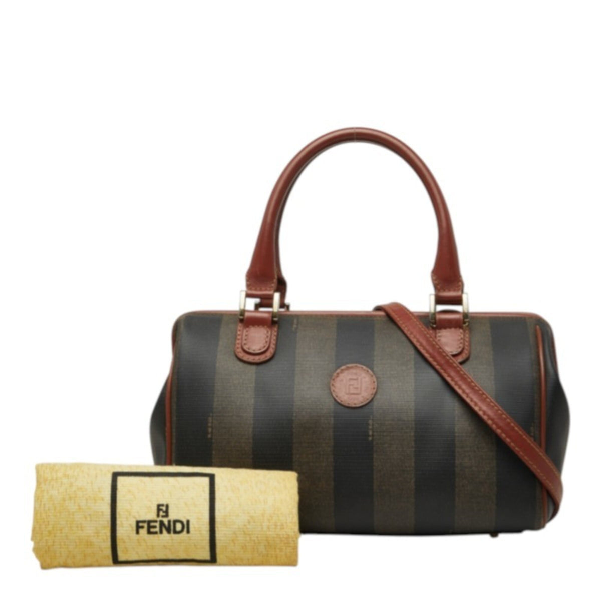 Fendi Pequin Khaki Brown Pvc Leather Boston Bag Shoulder Bag (Pre-Owned)