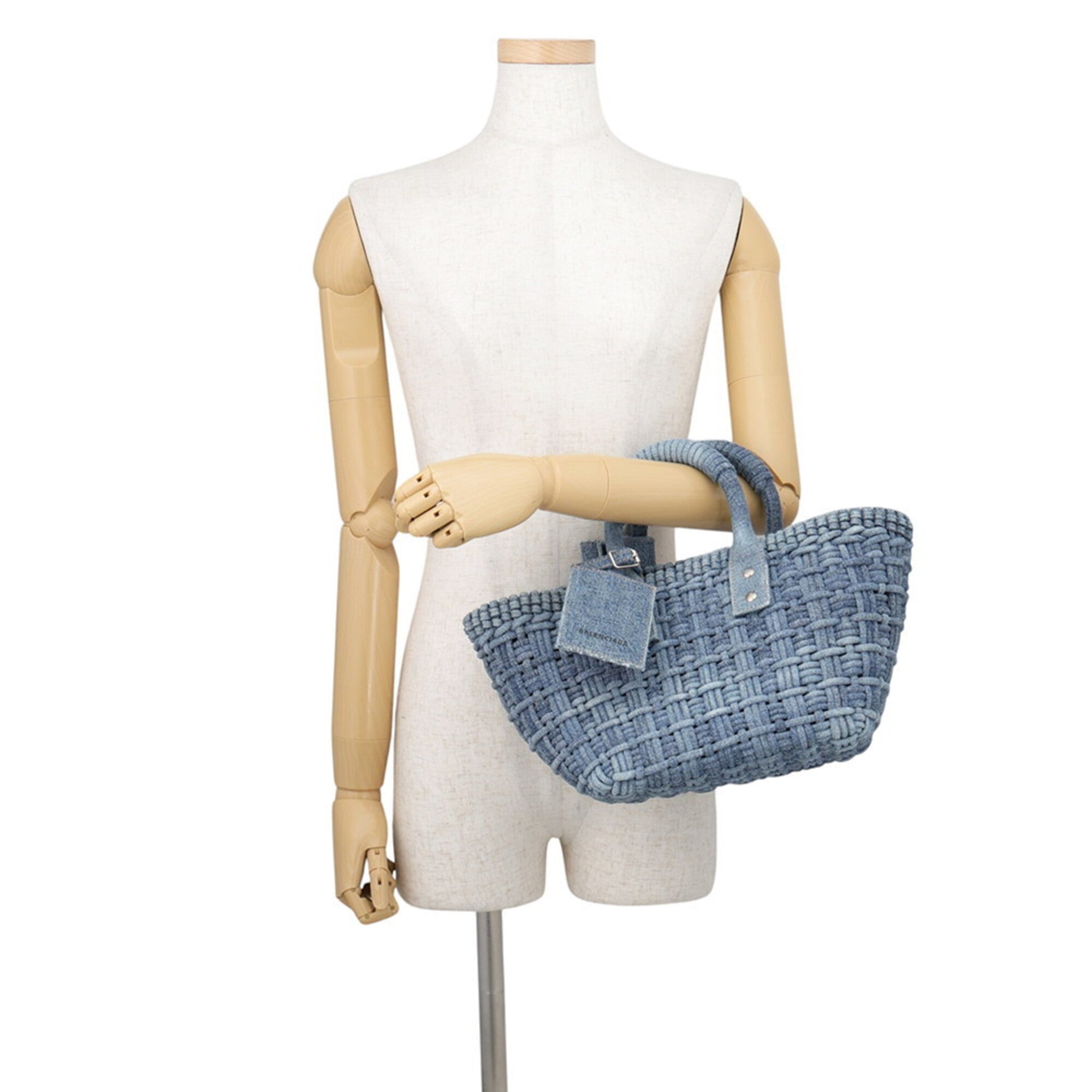 Balenciaga Blue Denim Basket Handbag Shoulder Bag (Pre-Owned)
