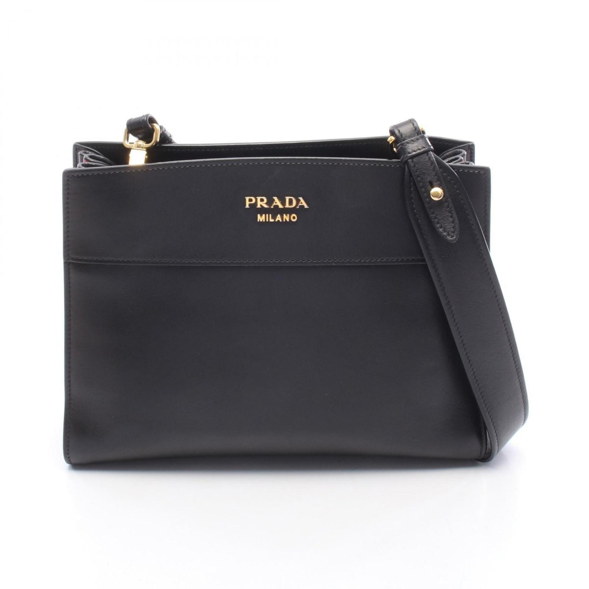 Prada Black Red Color Leather Handbag Shoulder Bag (Pre-Owned)