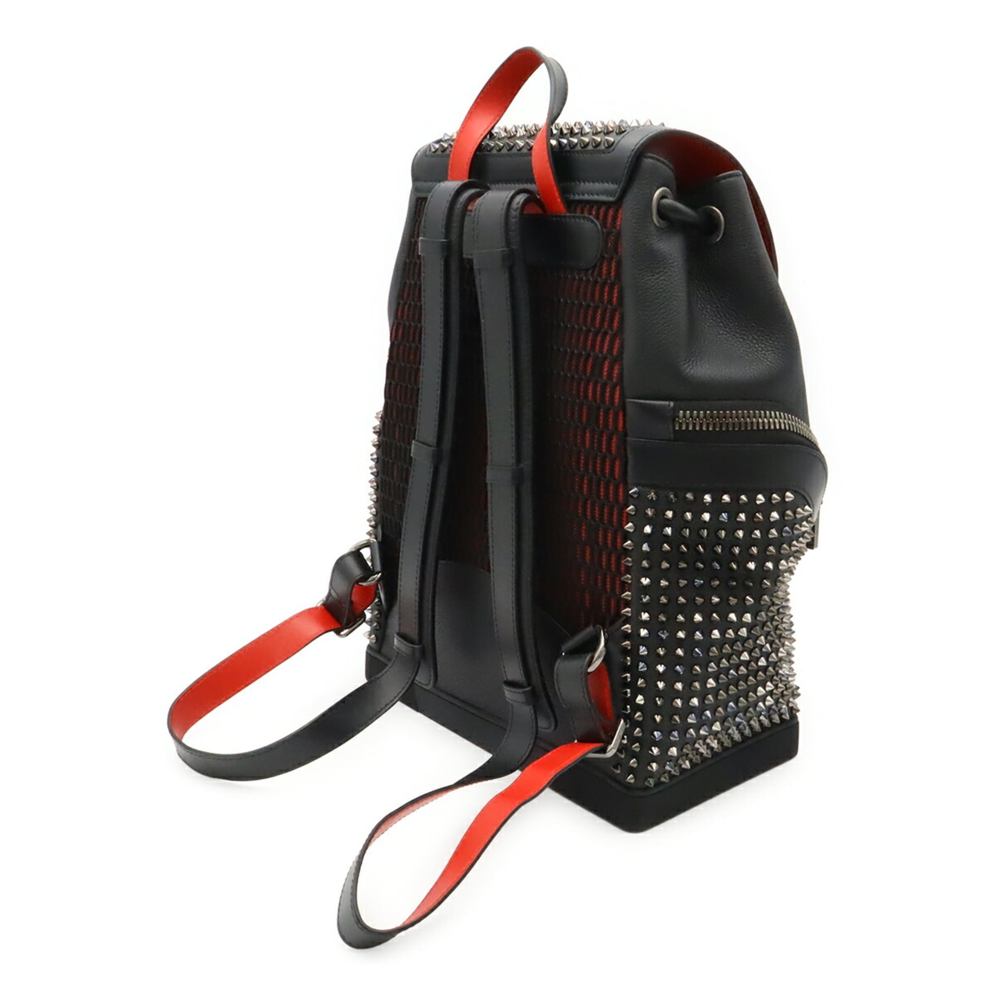 Christian Louboutin Black Red Color Leather Rubber Backpack (Pre-Owned)