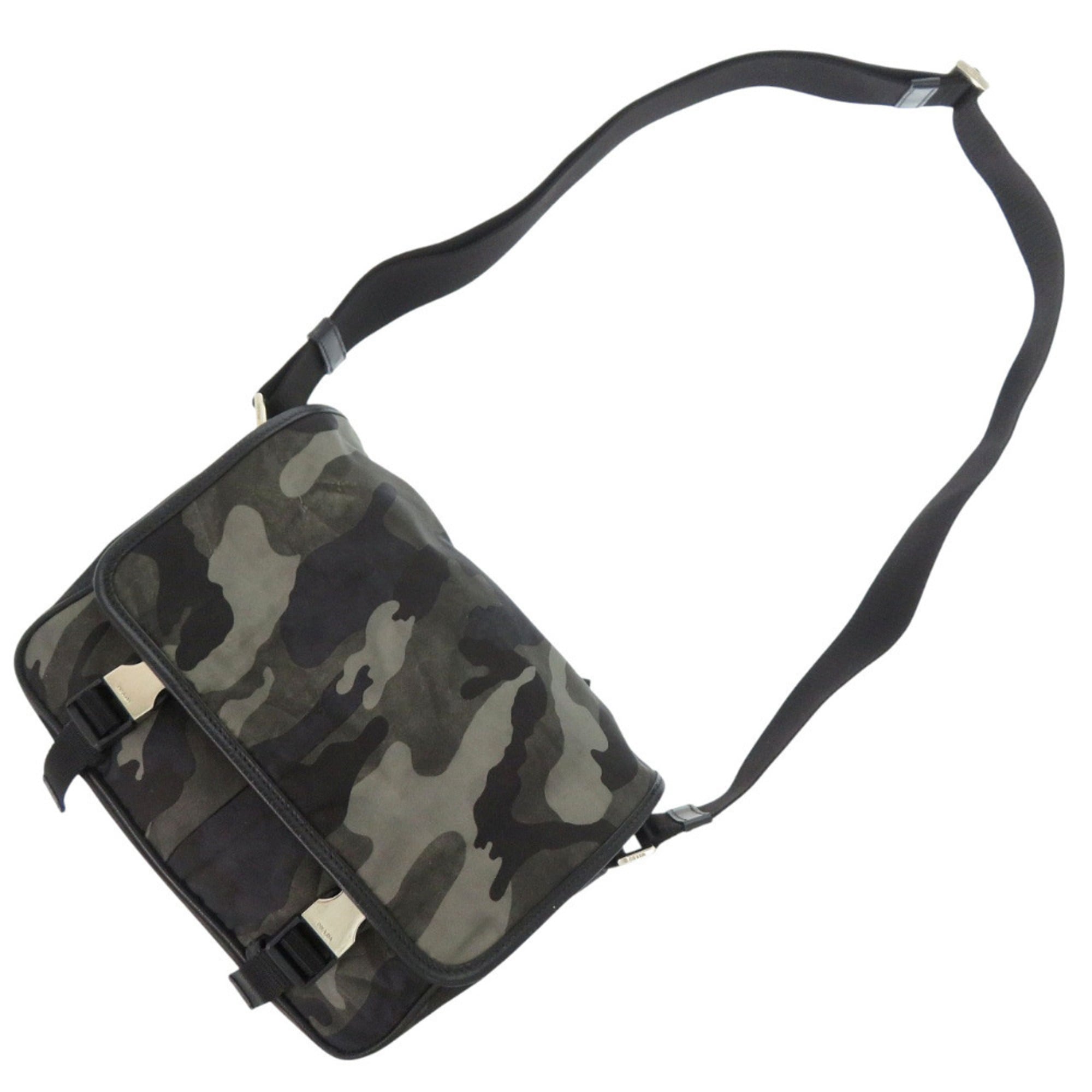 Prada Black Camouflage Khaki Nylon Leather Shoulder Bag (Pre-Owned)