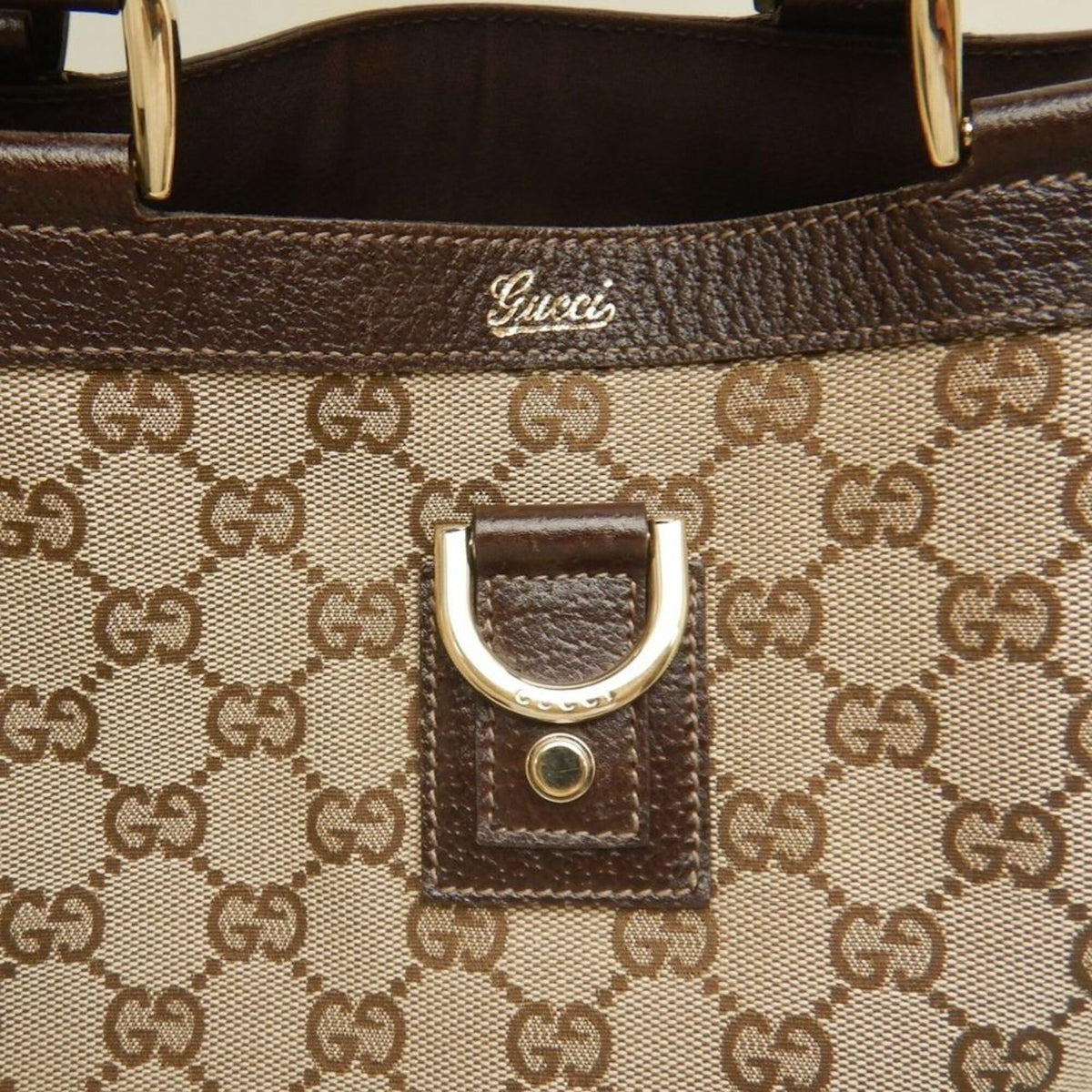 Gucci Abbey Beige Brown Gg Canvas Leather Tote Bag (Pre-Owned)