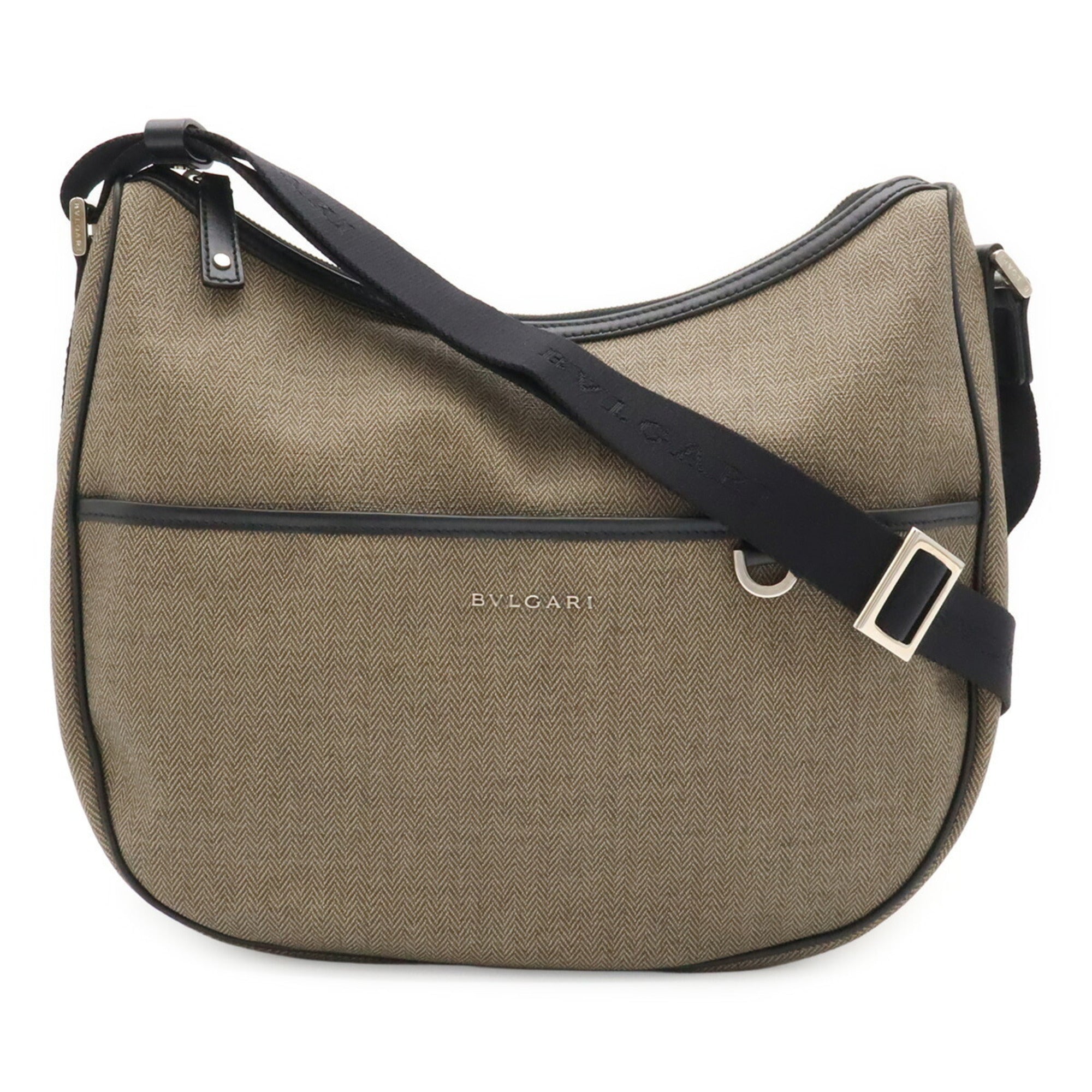 Bvlgari Black Grayish Coated Canvas Leather Shoulder Bag (Pre-Owned)