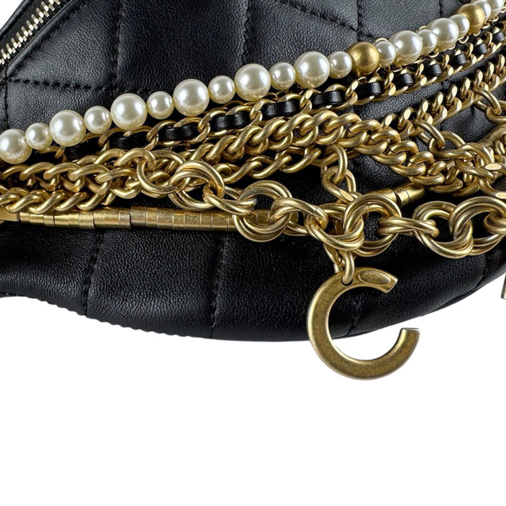 Chanel Black Gold Off-White Leather Fanny Pack Shoulder Bag (Pre-Owned)