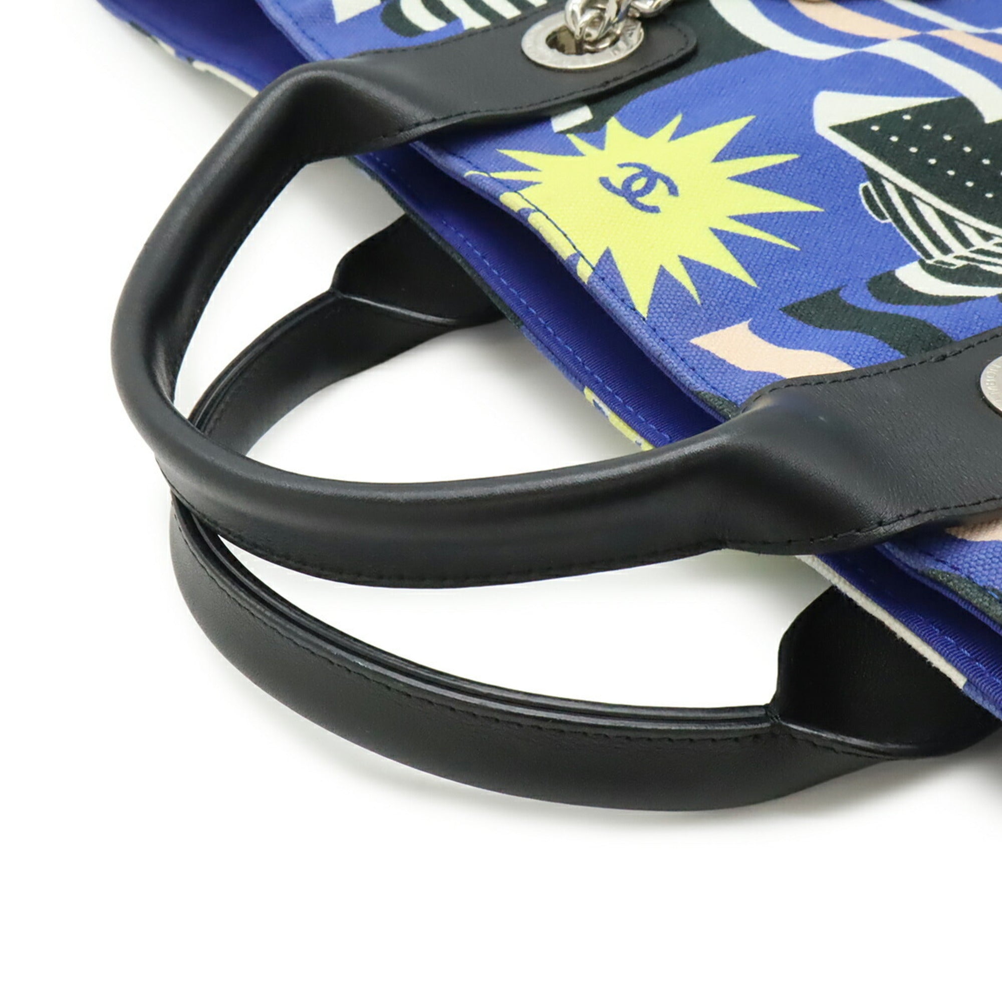 Chanel Black Blue Multi-Color Canvas Shoulder Bag Tote Bag (Pre-Owned)