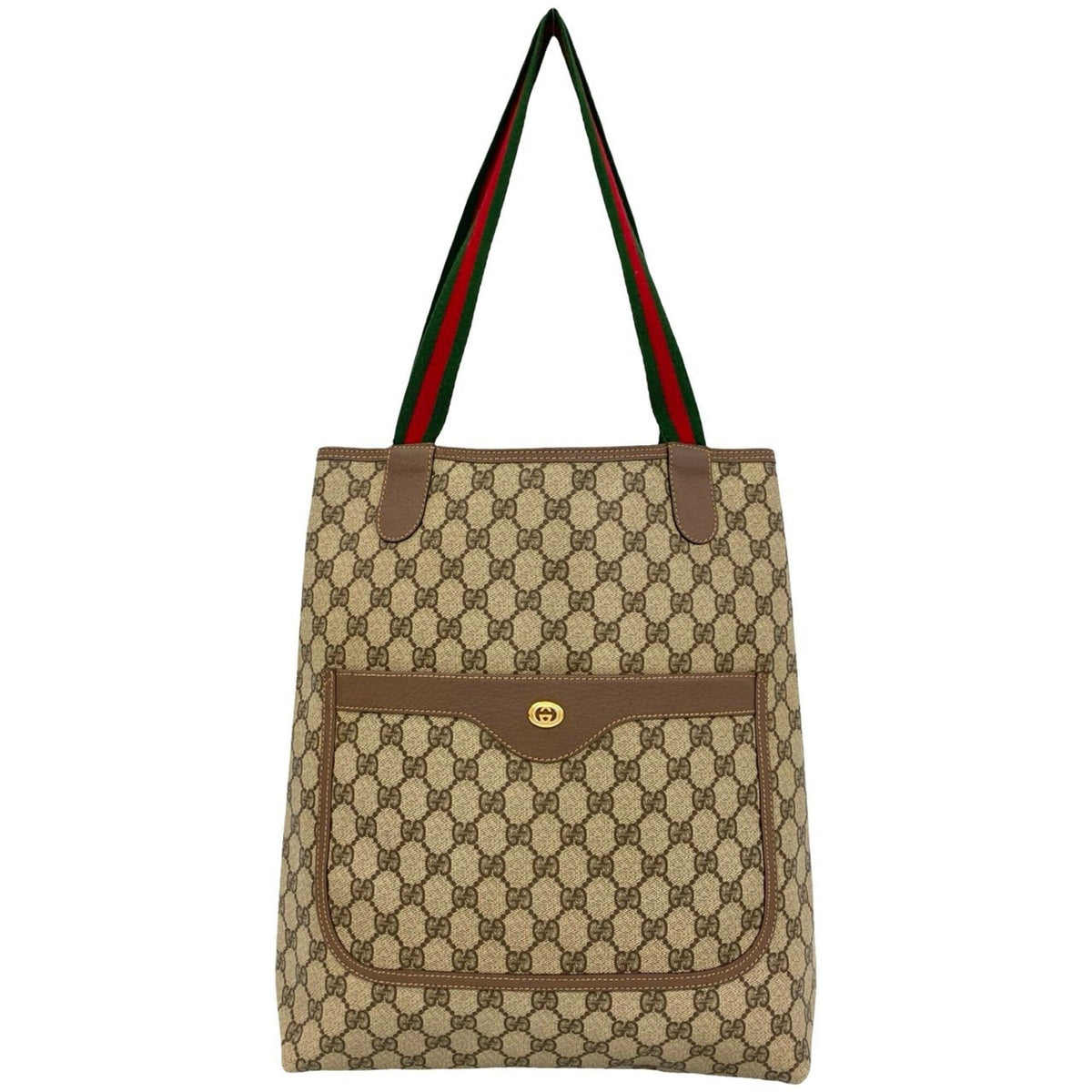 Gucci Brown Green Red Color Leather Pvc Shoulder Bag Tote Bag (Pre-Owned)