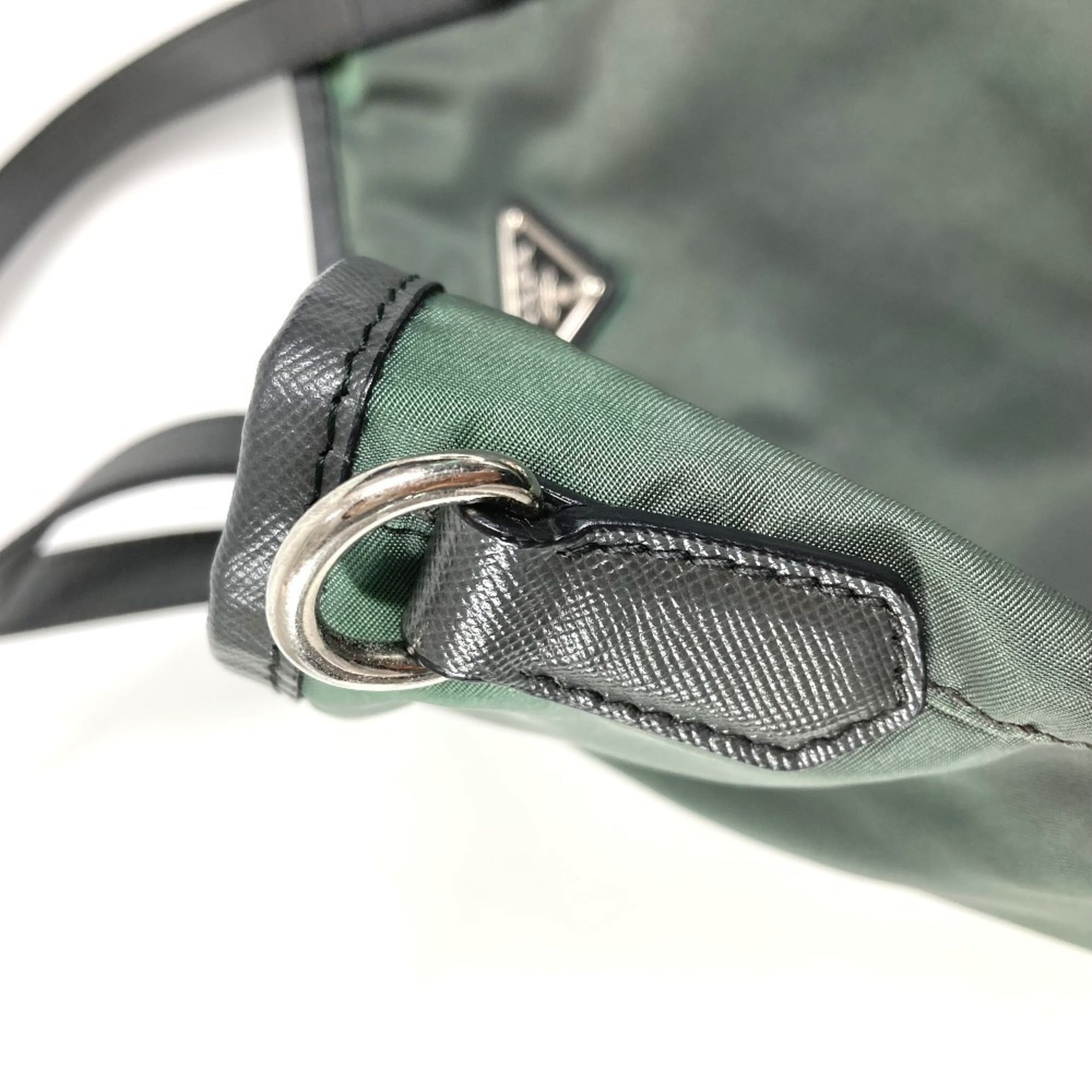 Prada Gray Nylon Leather Shoulder Bag Tote Bag (Pre-Owned)