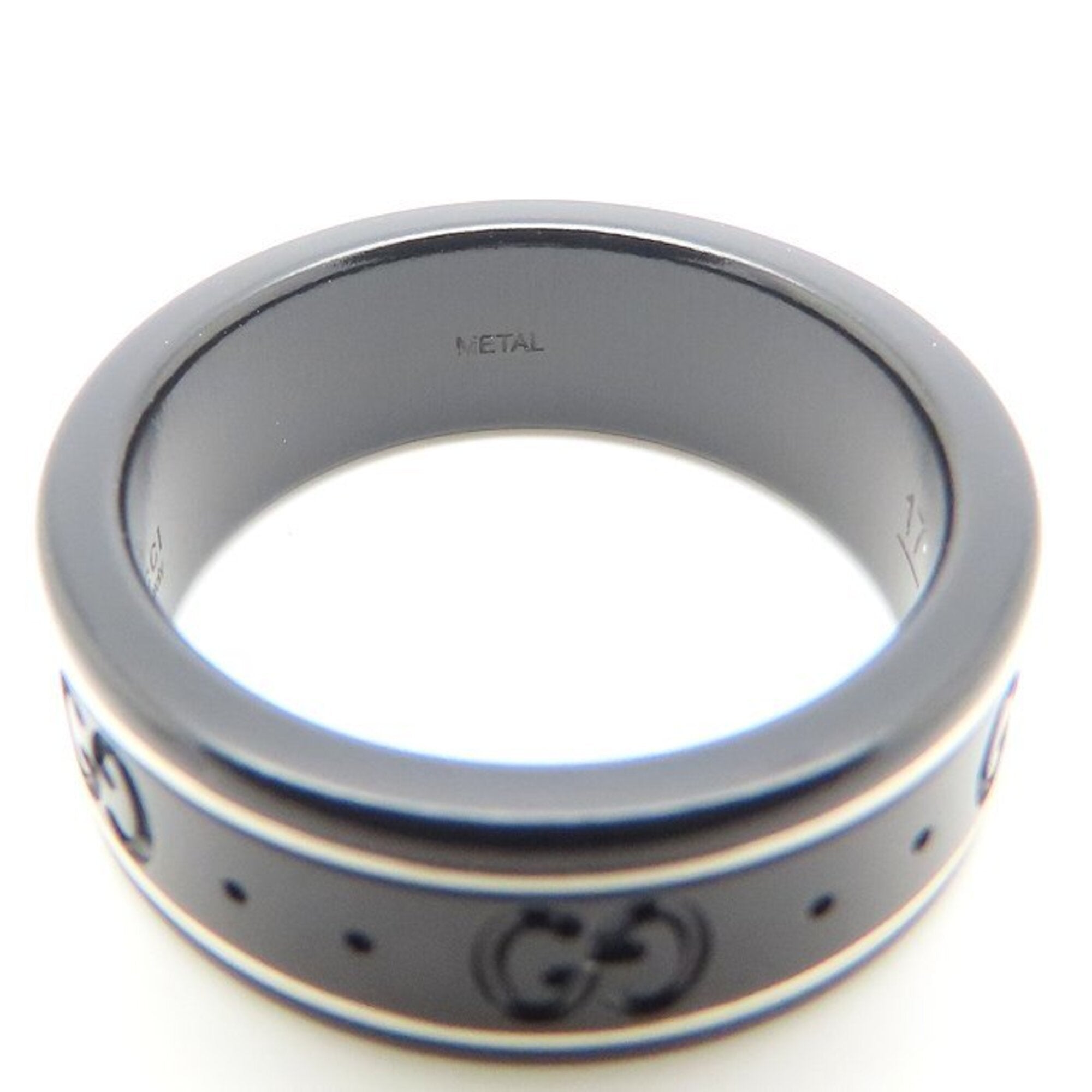 Gucci Icon Silver Black White Gold (18K) Band Ring (Pre-Owned)