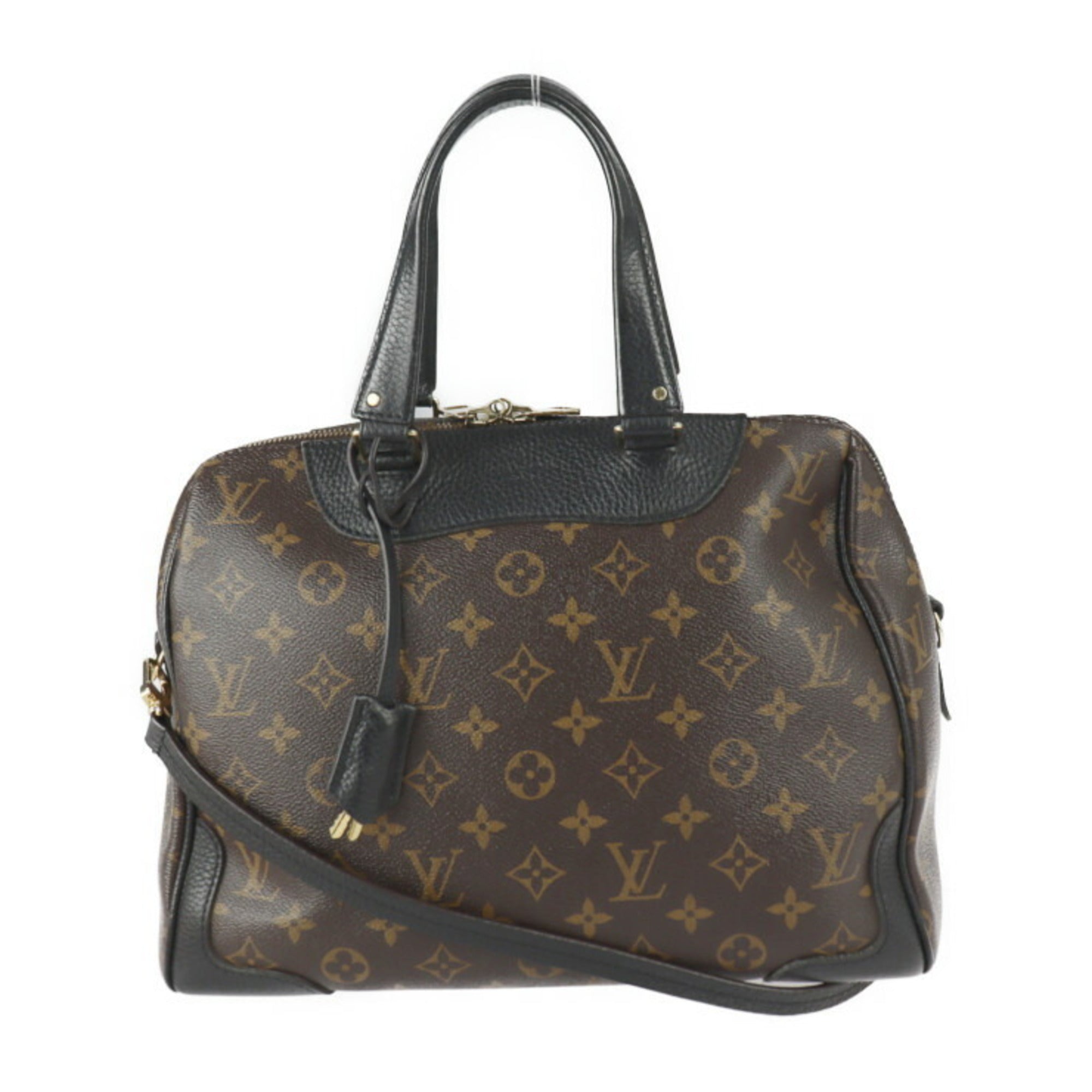 Louis Vuitton Black Brown Monogram Monogram Leather Boston Bag Handbag Shoulder Bag Tote Bag (Pre-Owned)