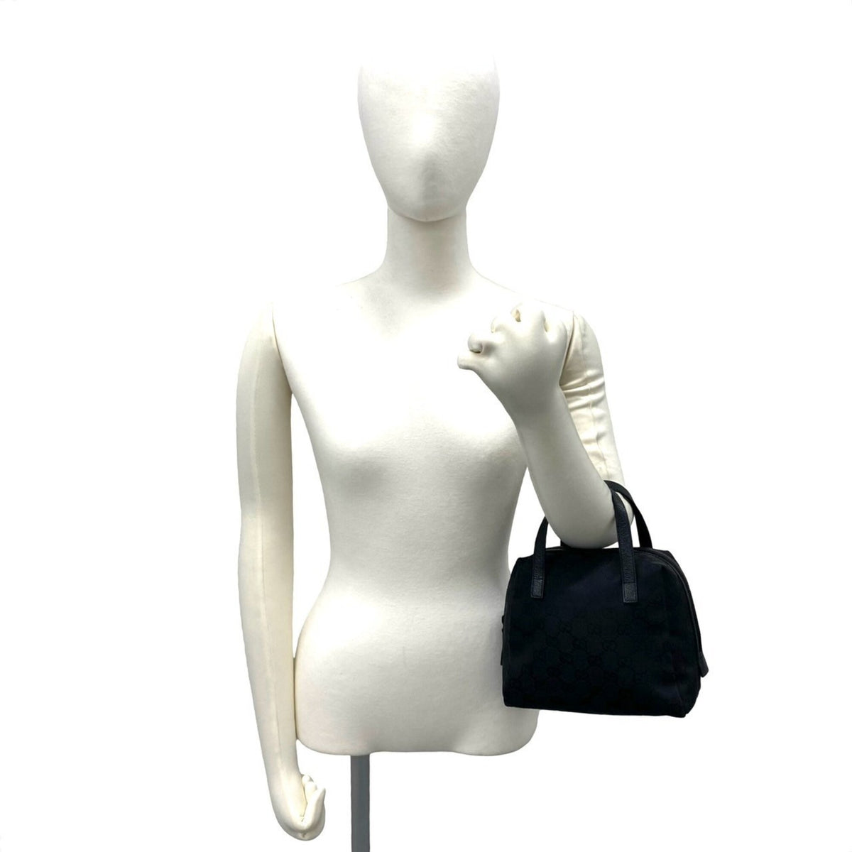 Gucci Black Canvas Leather Boston Bag Handbag Tote Bag (Pre-Owned)