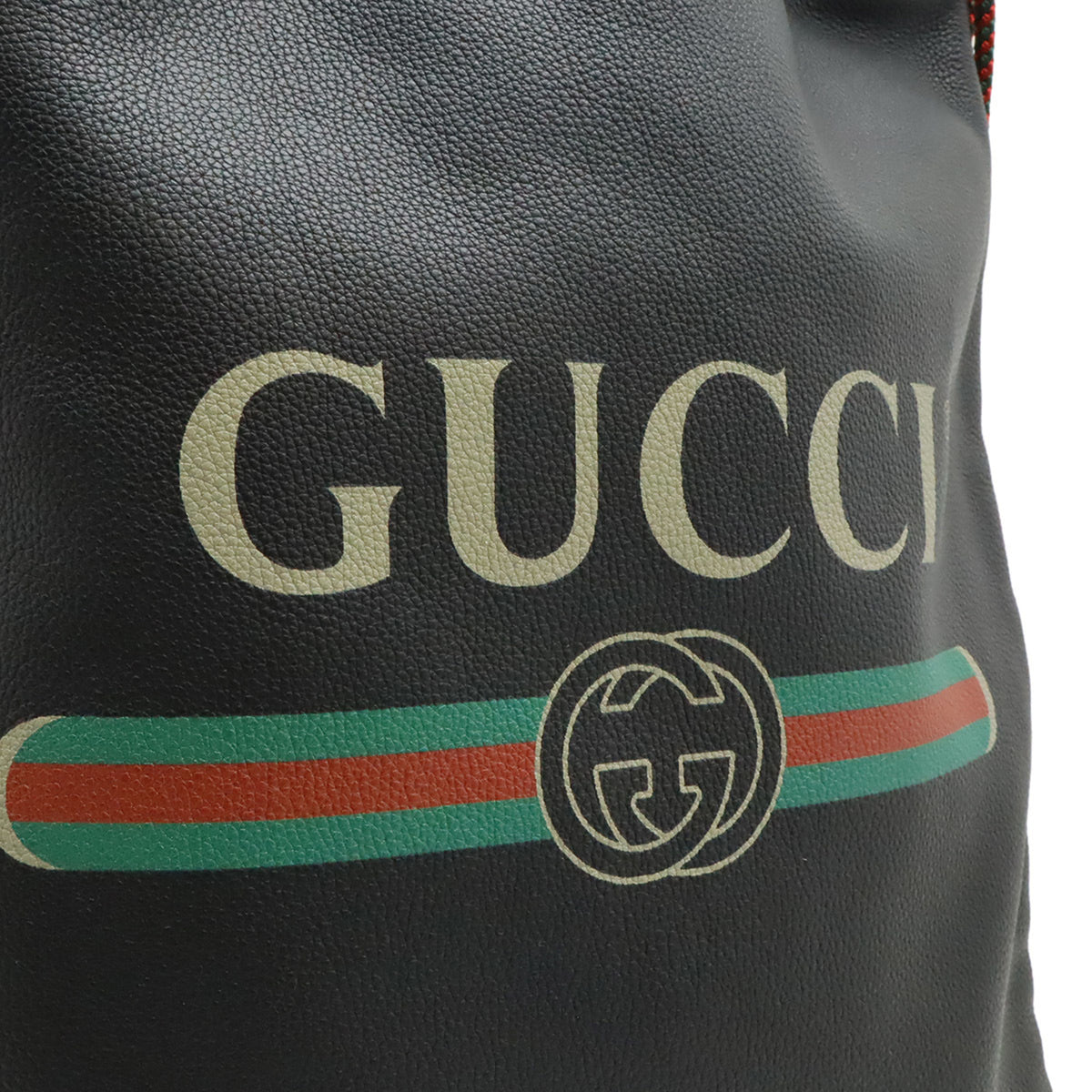 Gucci Black Green Red Color Leather Backpack (Pre-Owned)