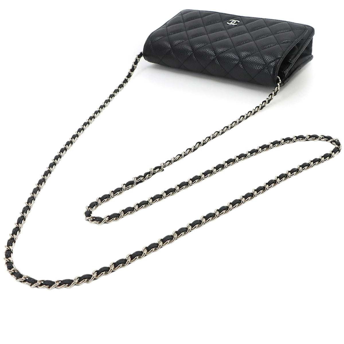 Chanel Black Grained Calfskin Chain/Shoulder Wallet (Pre-Owned)