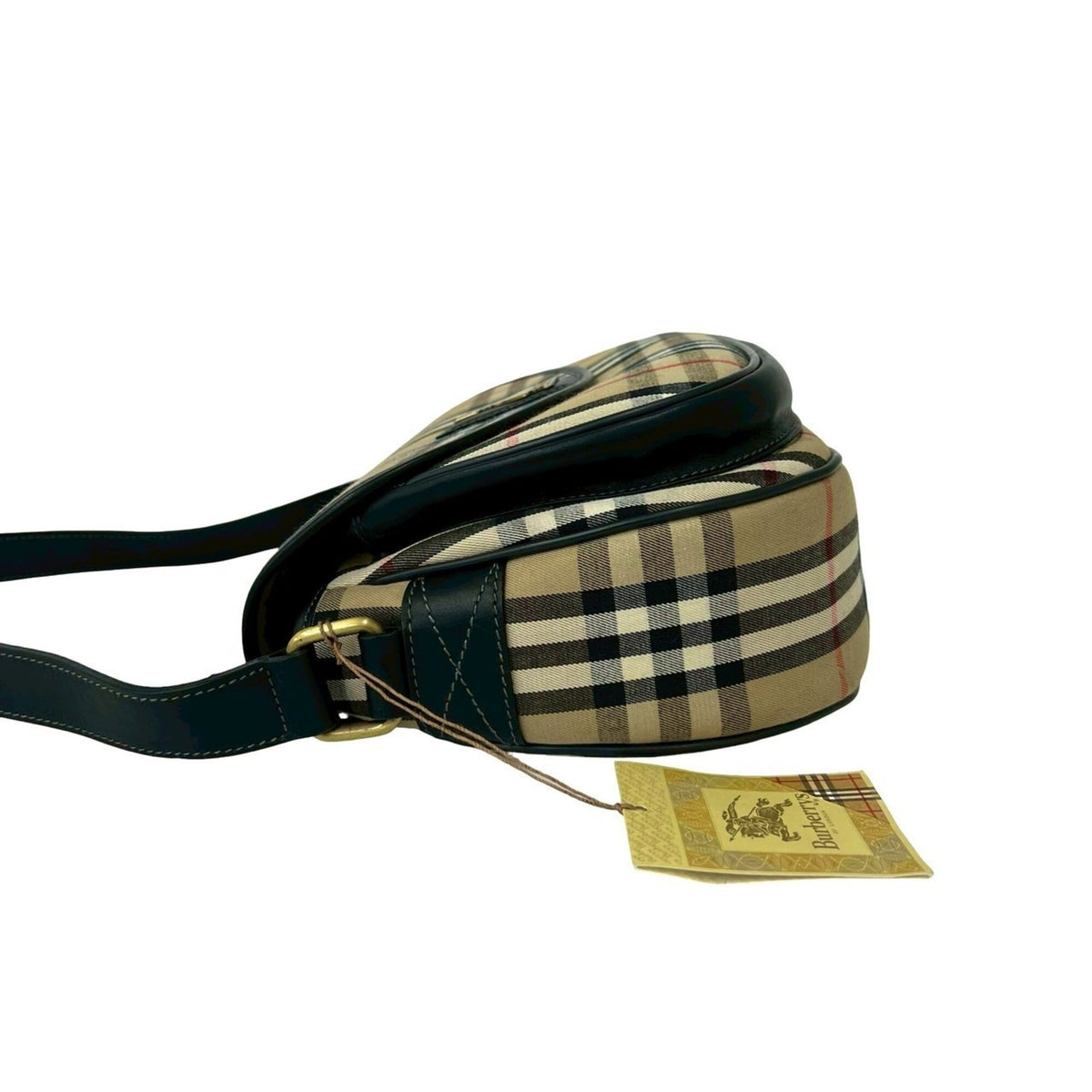 Burberry Beige Black Canvas Leather Shoulder Bag (Pre-Owned)