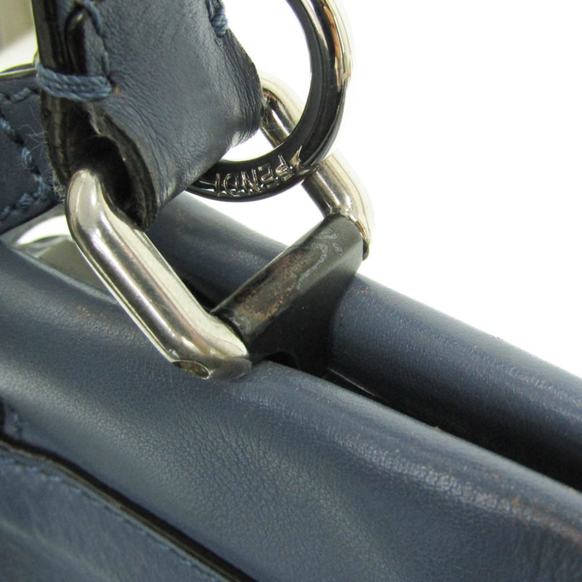 Fendi Peekaboo Blue Leather Handbag Shoulder Bag (Pre-Owned)