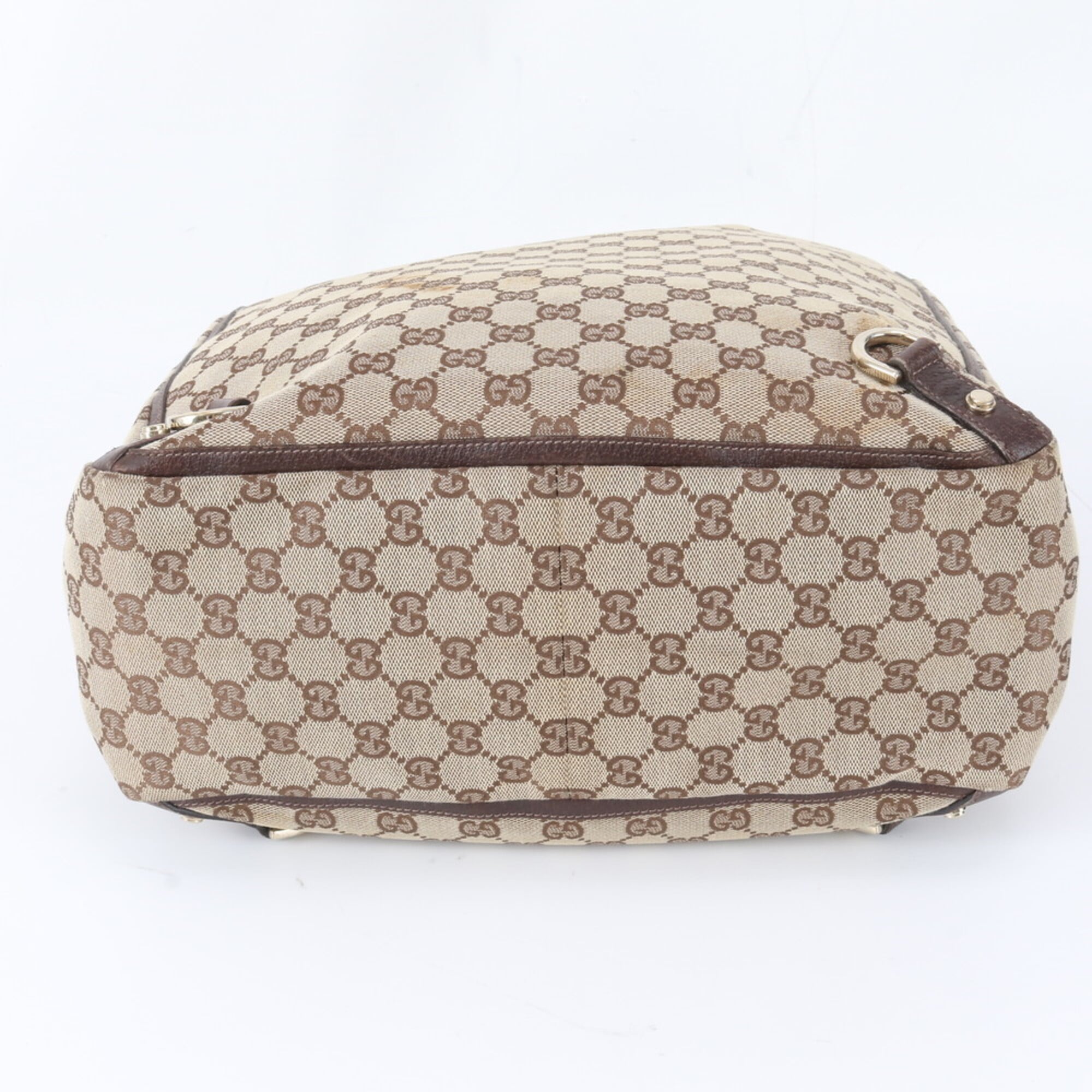 Gucci Brown Leather Canvas Shoulder Bag Tote Bag (Pre-Owned)