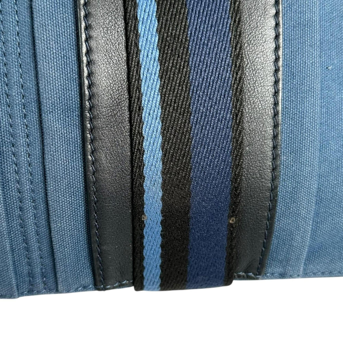 Hermes Black Blue Canvas Handbag Tote Bag (Pre-Owned)