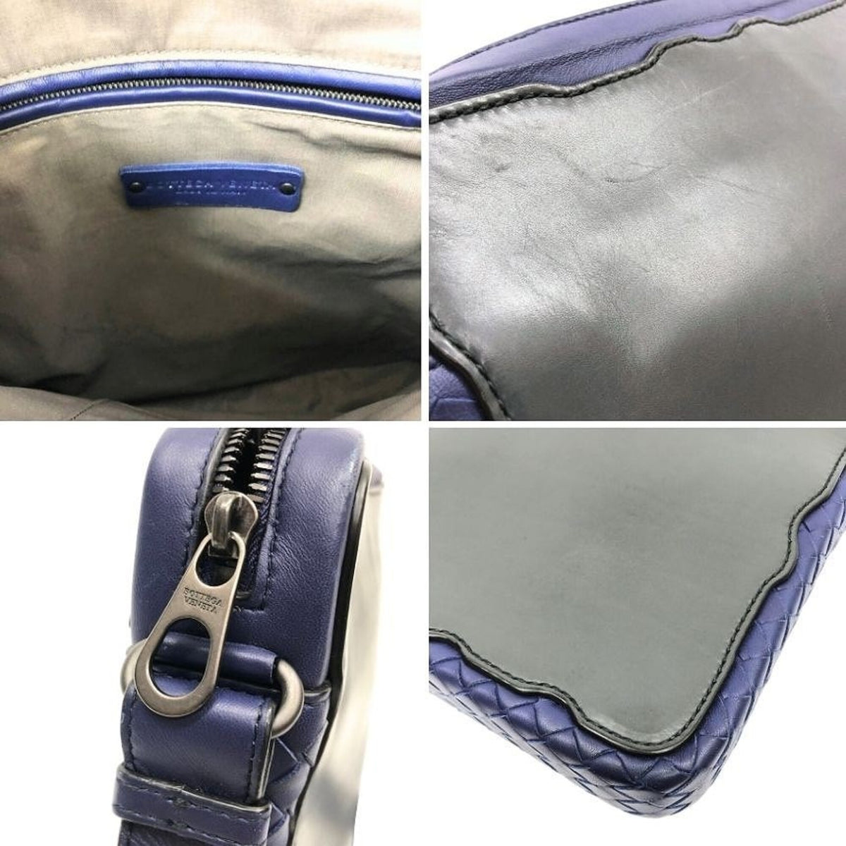 Bottega Veneta Gray Navy Leather Shoulder Bag (Pre-Owned)