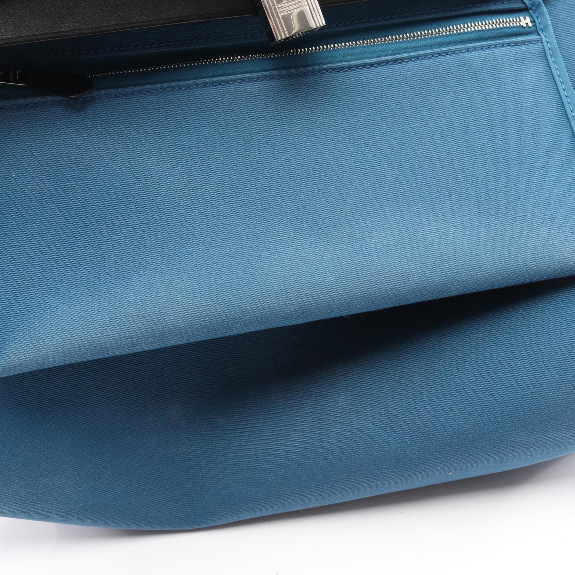 Hermes Black Blue Toile Officier Handbag (Pre-Owned)